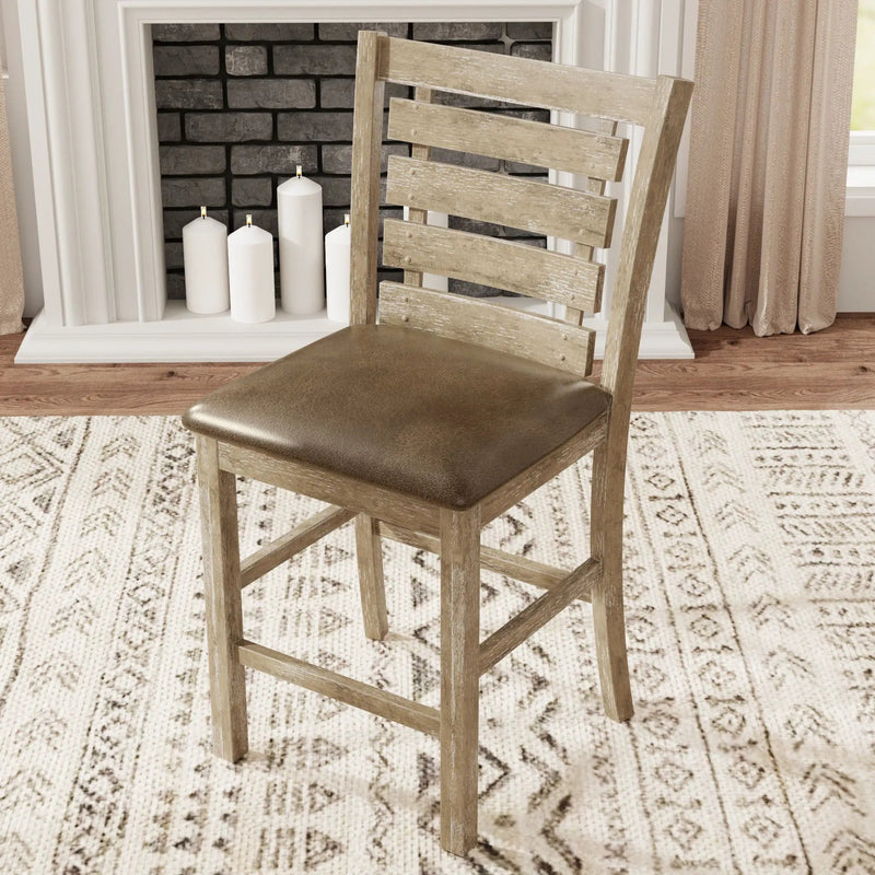 Dining Counter Height Chairs Modern Farmhouse Rustic Look Distressed Design Ladderback Solid Wood (Set of 2) - Grayish Brown by Unique Piece Furniture