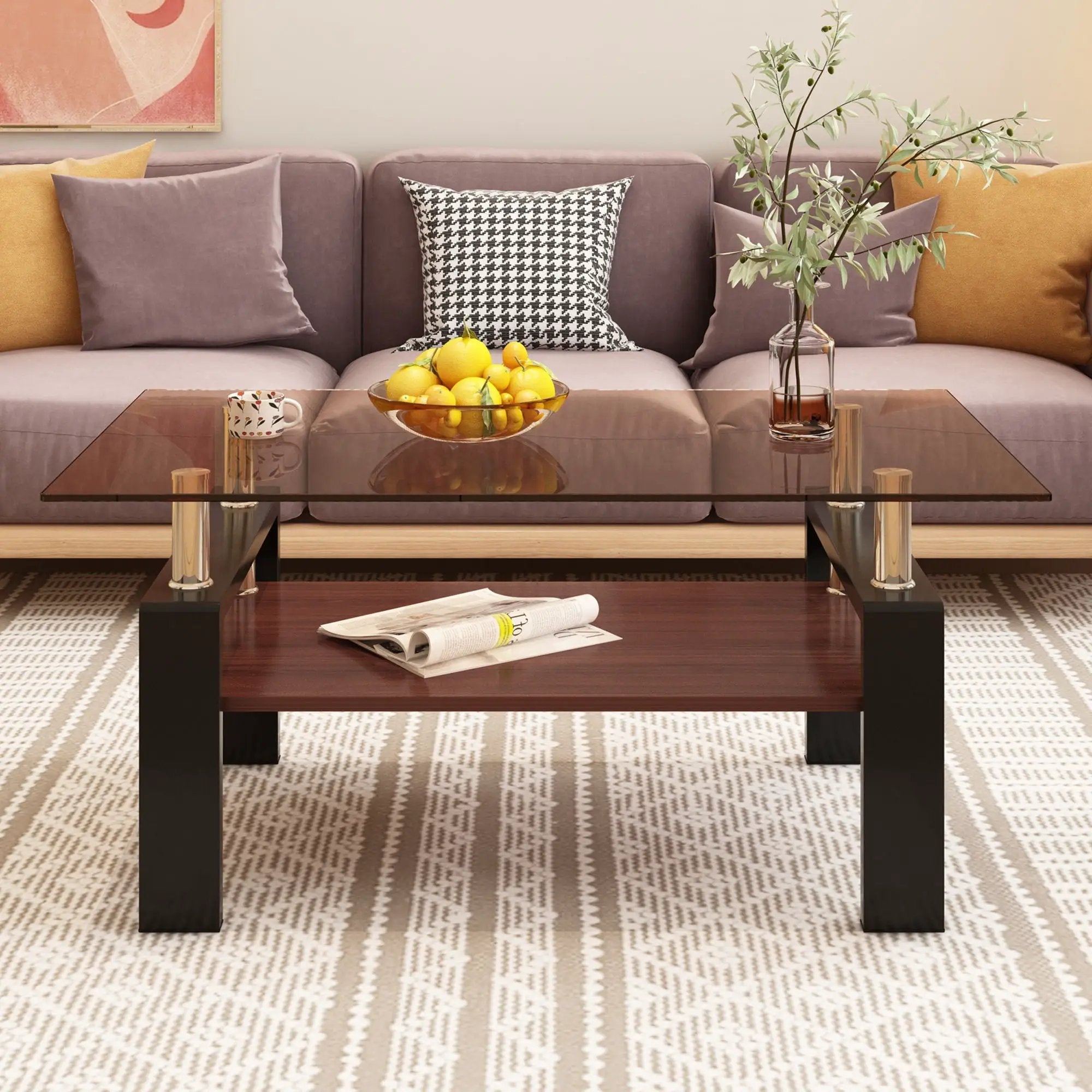 Modern Rectangular Coffee Table With Tempered Glass Top by Unique Piece Furniture