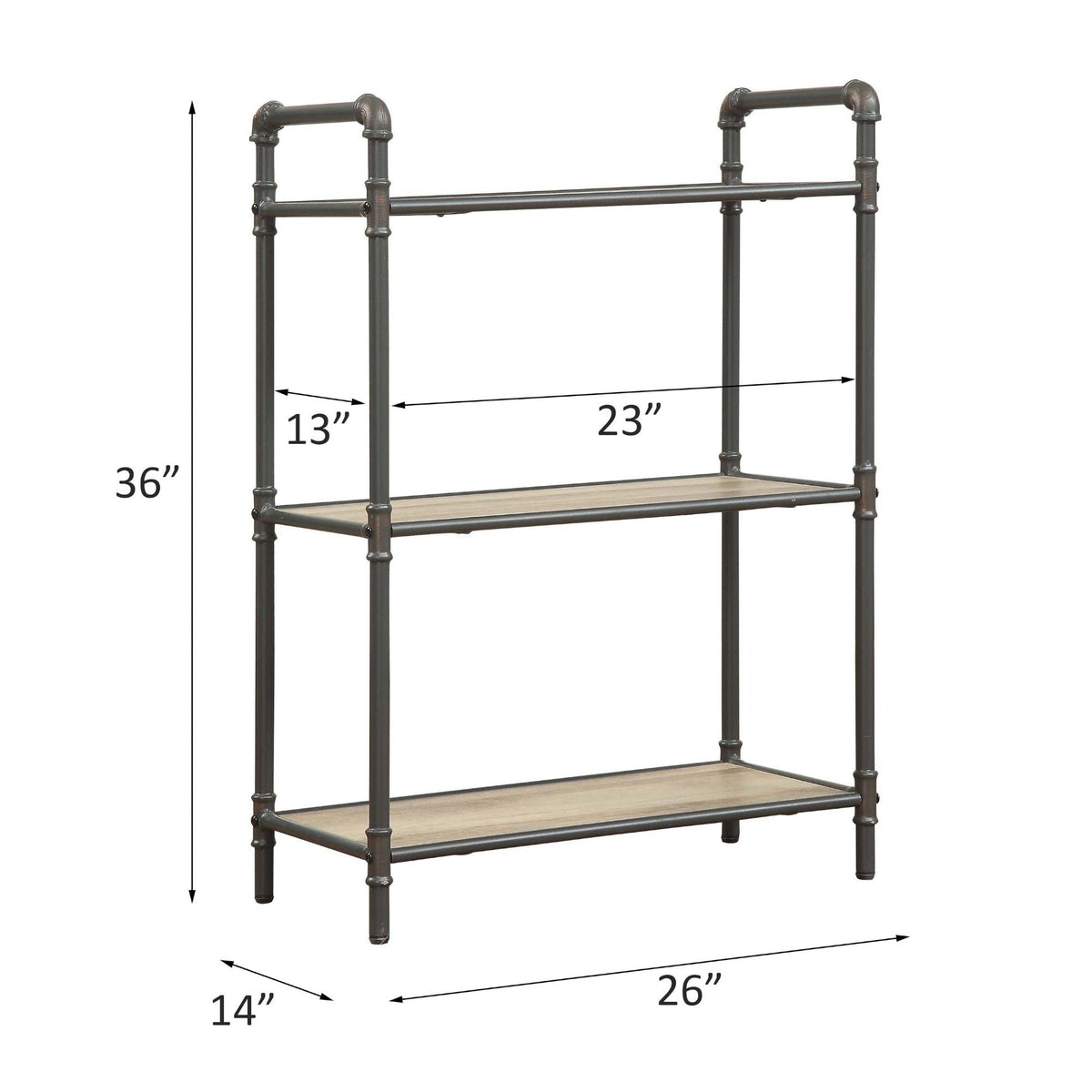 Light Brown Bookshelf with Durable Metal Frame - 26"W x 14"D x 49"H, photo 4 of 19