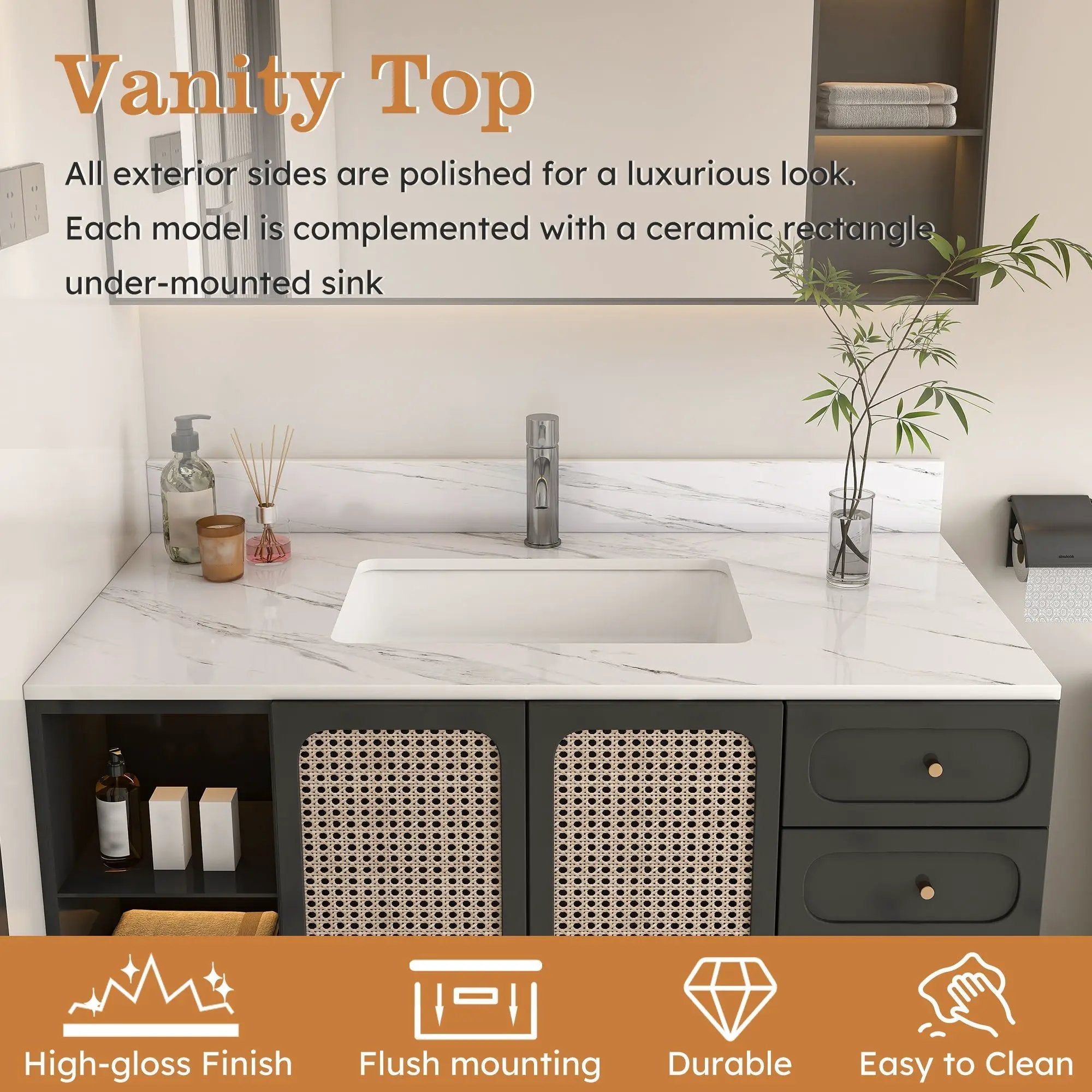 Bianco Carrara Venato Marble Vanity Top With Pre Drilled Faucet Hole And Undermount Sink by HouseOfZazla