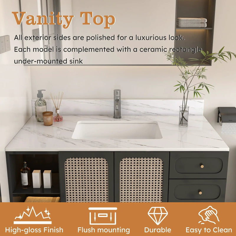 Bianco Carrara Venato Marble Vanity Top With Pre Drilled Faucet Hole And Undermount Sink by HouseOfZazla