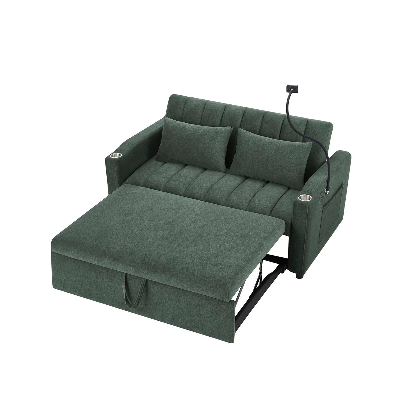Convertible Sofa Bed Loveseat Sofa With Three USB Ports, Two Side Pockets, Two Cup Holders And 360° swivel Phone Holder For Living Room by HouseOfZazla