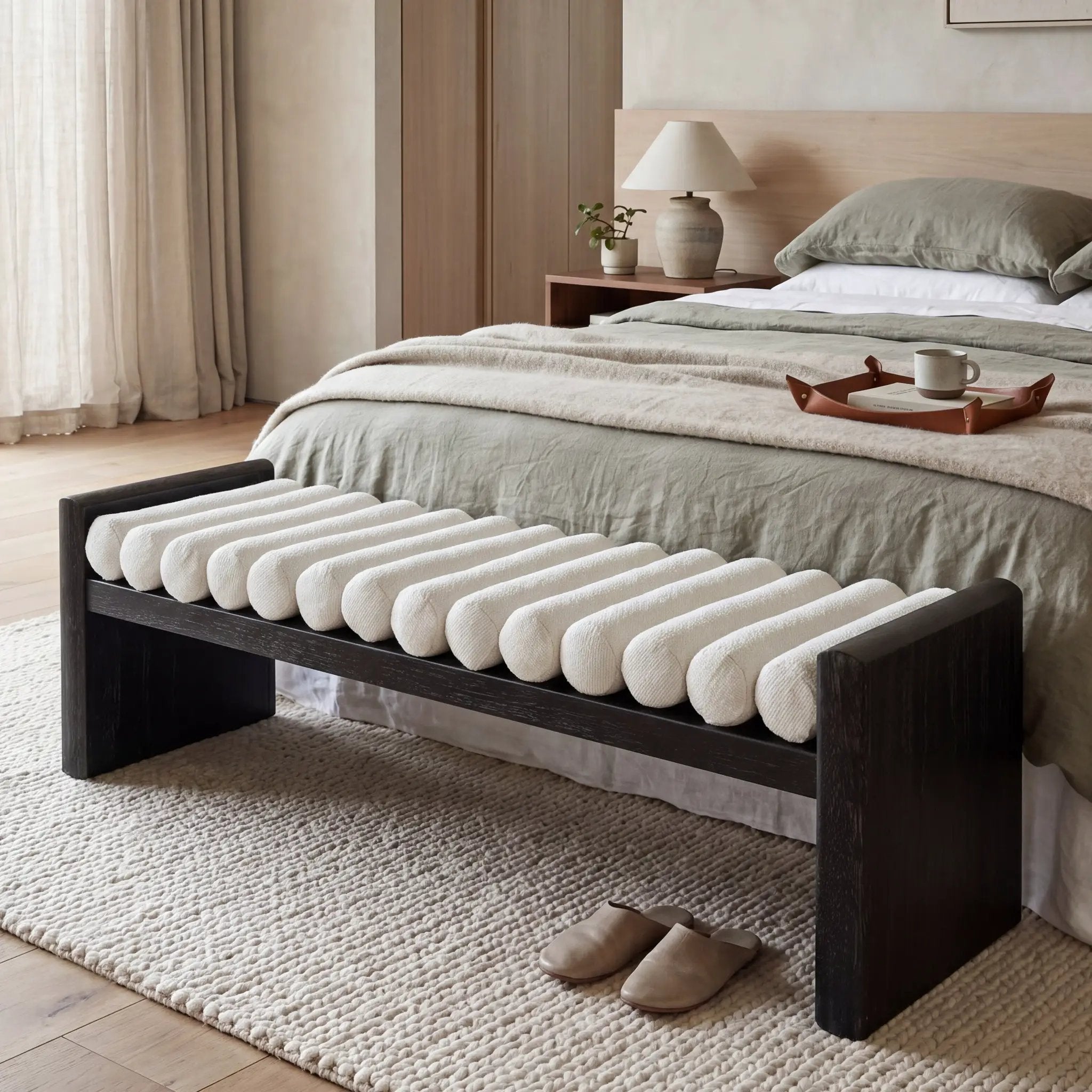 62.8" Modern Chenille Upholstered Bench by HouseOfZazla