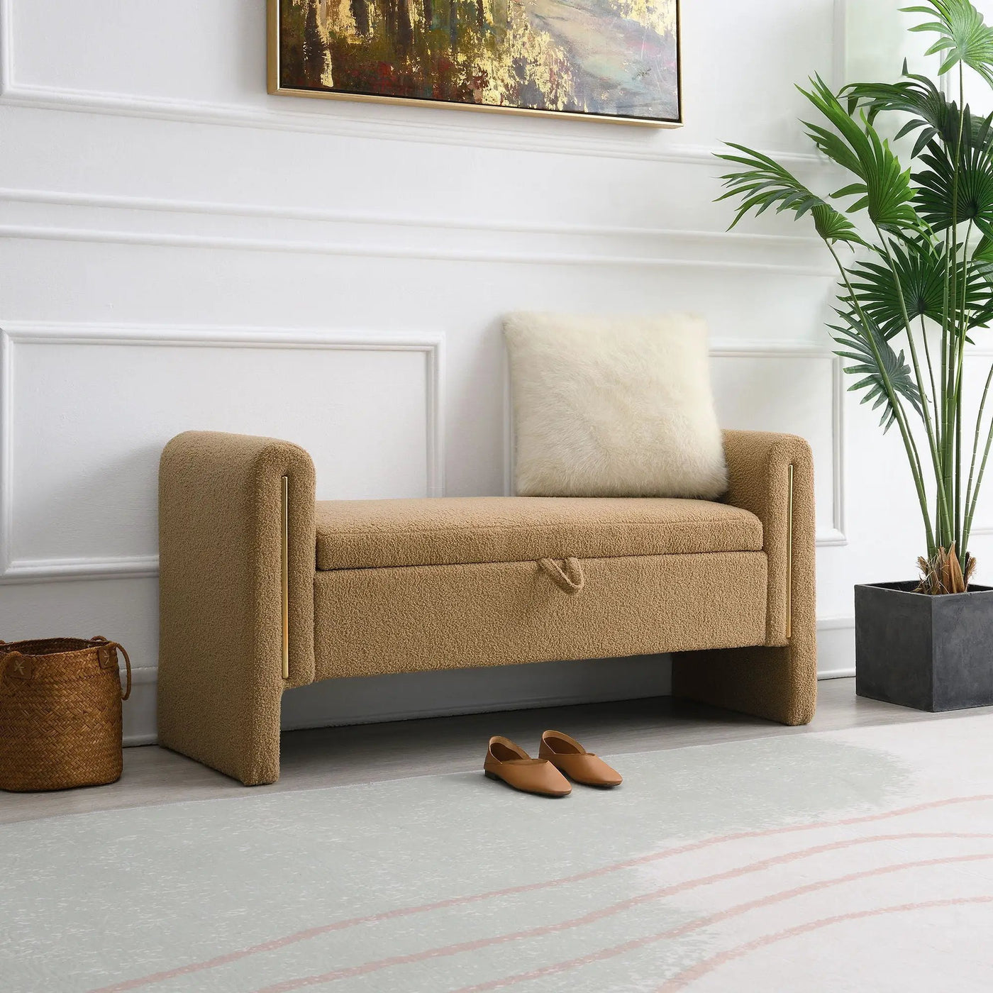 Modern Teddy Upholstered Large Bed End Bench With Arms And Storage by HouseOfZazla