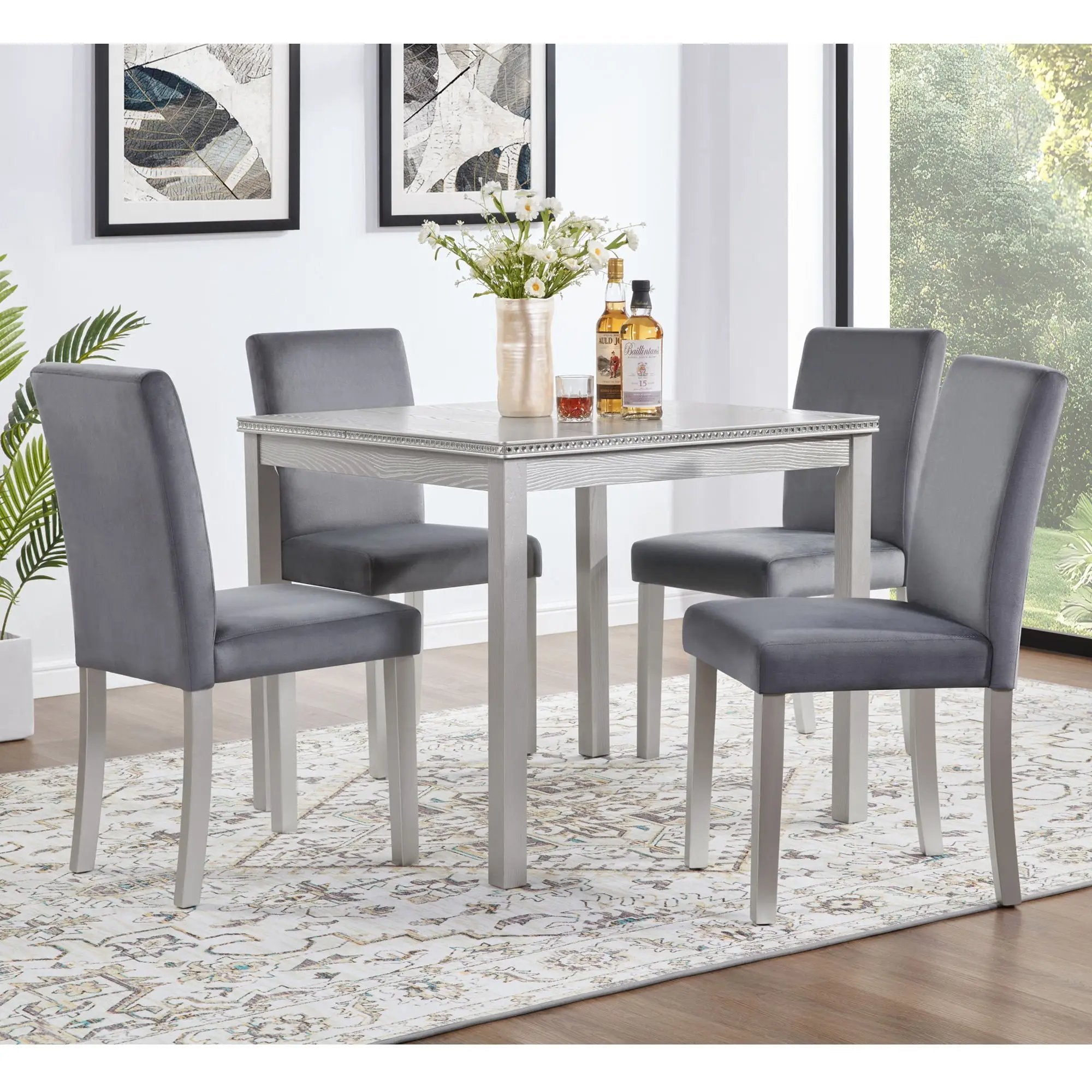 5 Pieces Wooden Dining Table Set, Square Table And 4 Upholstered Chairs by Unique Piece Furniture