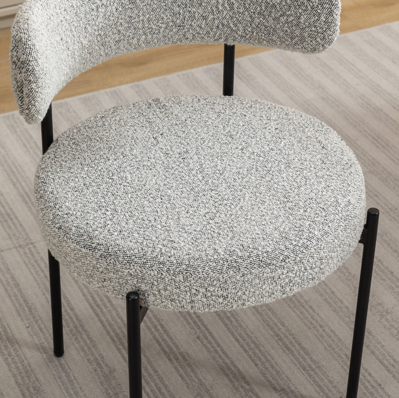 Modern Round Boucle Dining Chairs with Curved Back - Black / White (Set of 2), photo 3 of 11