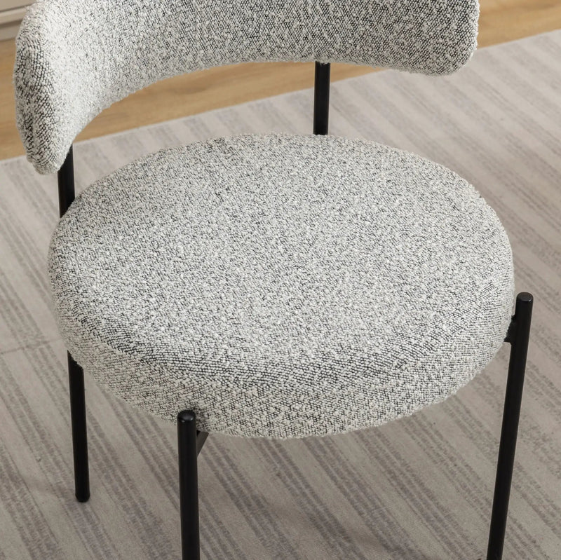 Burbank - Modern Round Boucle Dining Chairs (Set of 2) - Black / White by HouseOfZazla