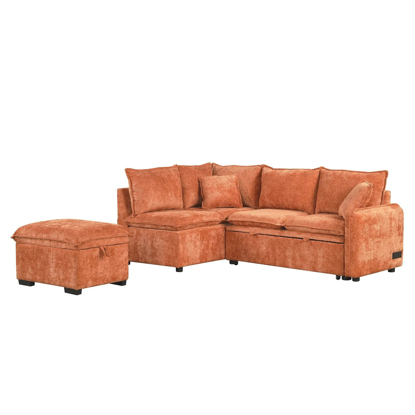 Convertible Sofa Bed Sectional Sofa Sleeper L-Shaped Sofa With A Storage Ottoman, Two Pillows, Two Power Sockets And Two USB Ports For Living Room by HouseOfZazla