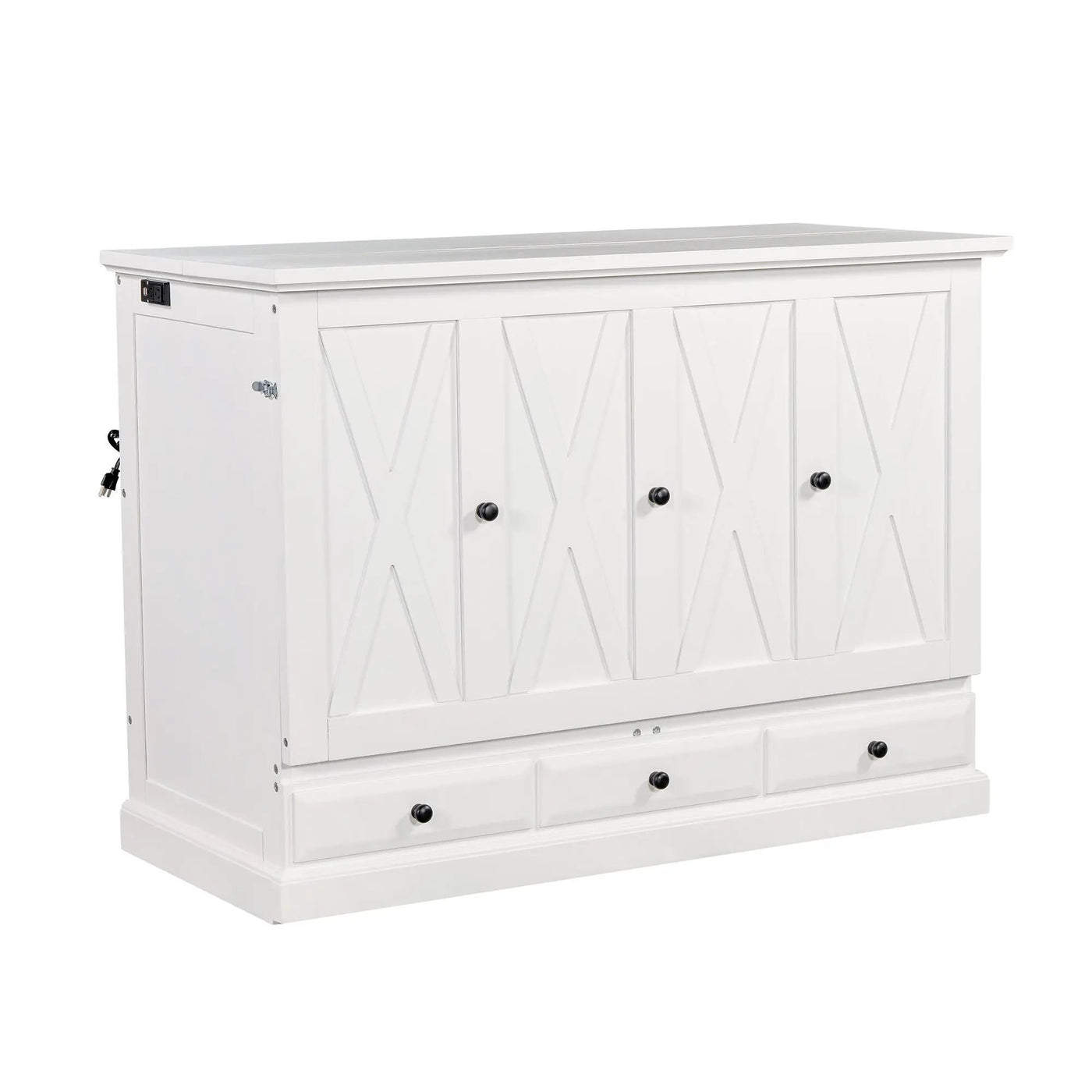 Solid Pine Murphy Bed Chest Cube Cabinet Bed With Charging Station And Large Storage Drawer For Home Office Or Small Room by Unique Piece Furniture