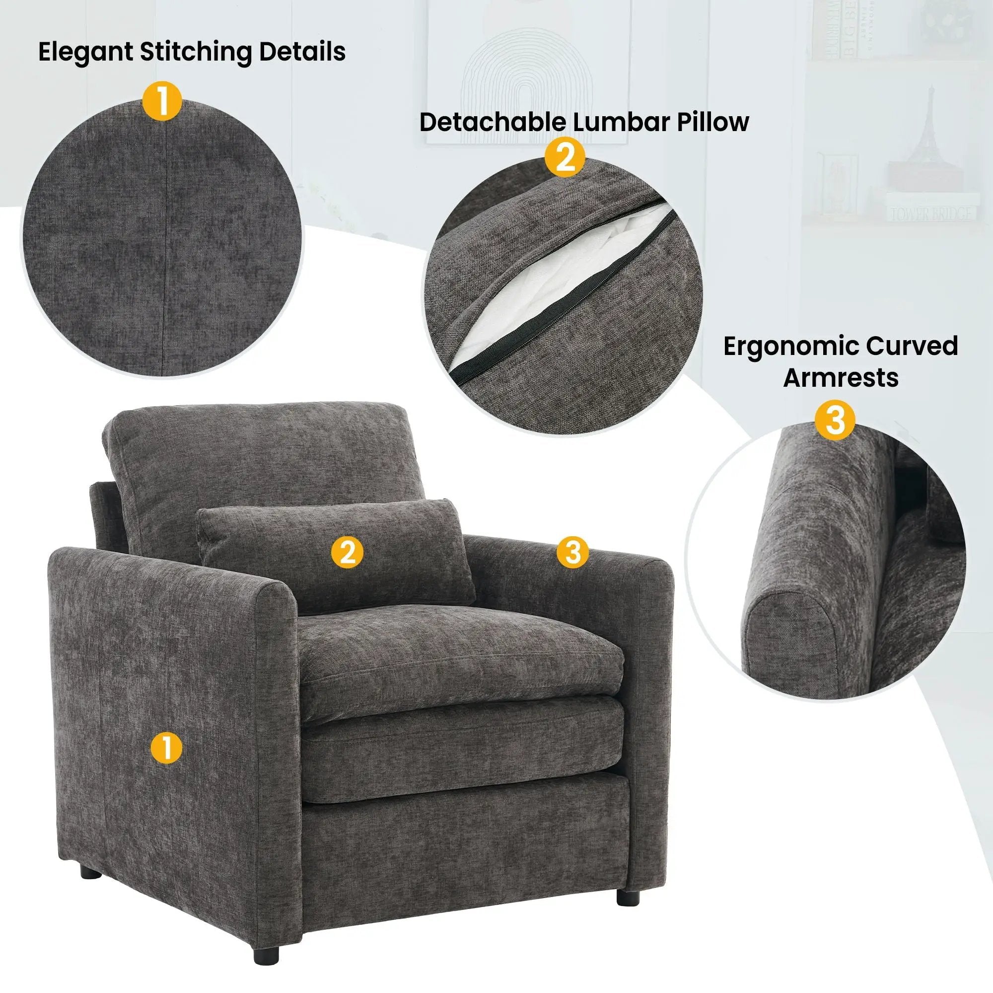 Cozy Upholstered Cushion Armchair For Living Room by Unique Piece Furniture