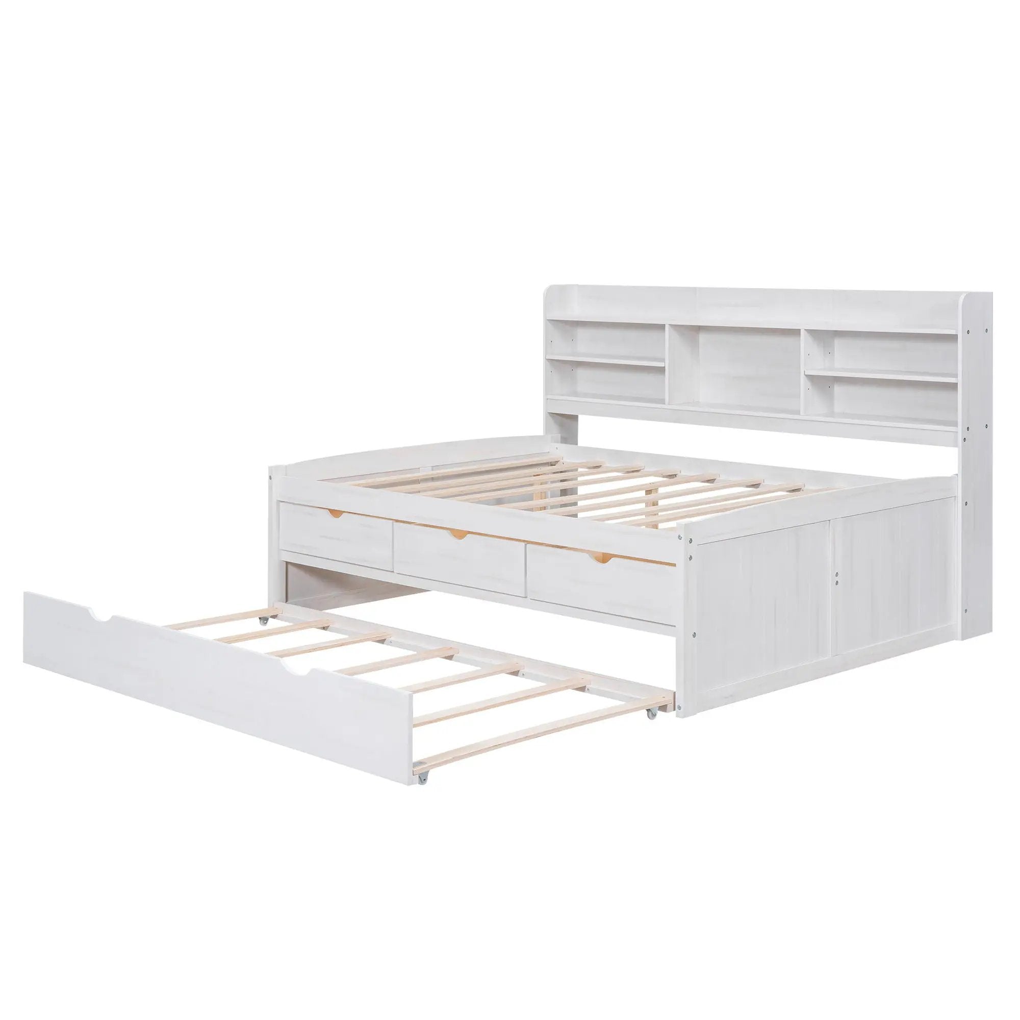 Captain Bed With Built In Bookshelves, 3 Storage Drawers, And Trundle by Unique Piece Furniture