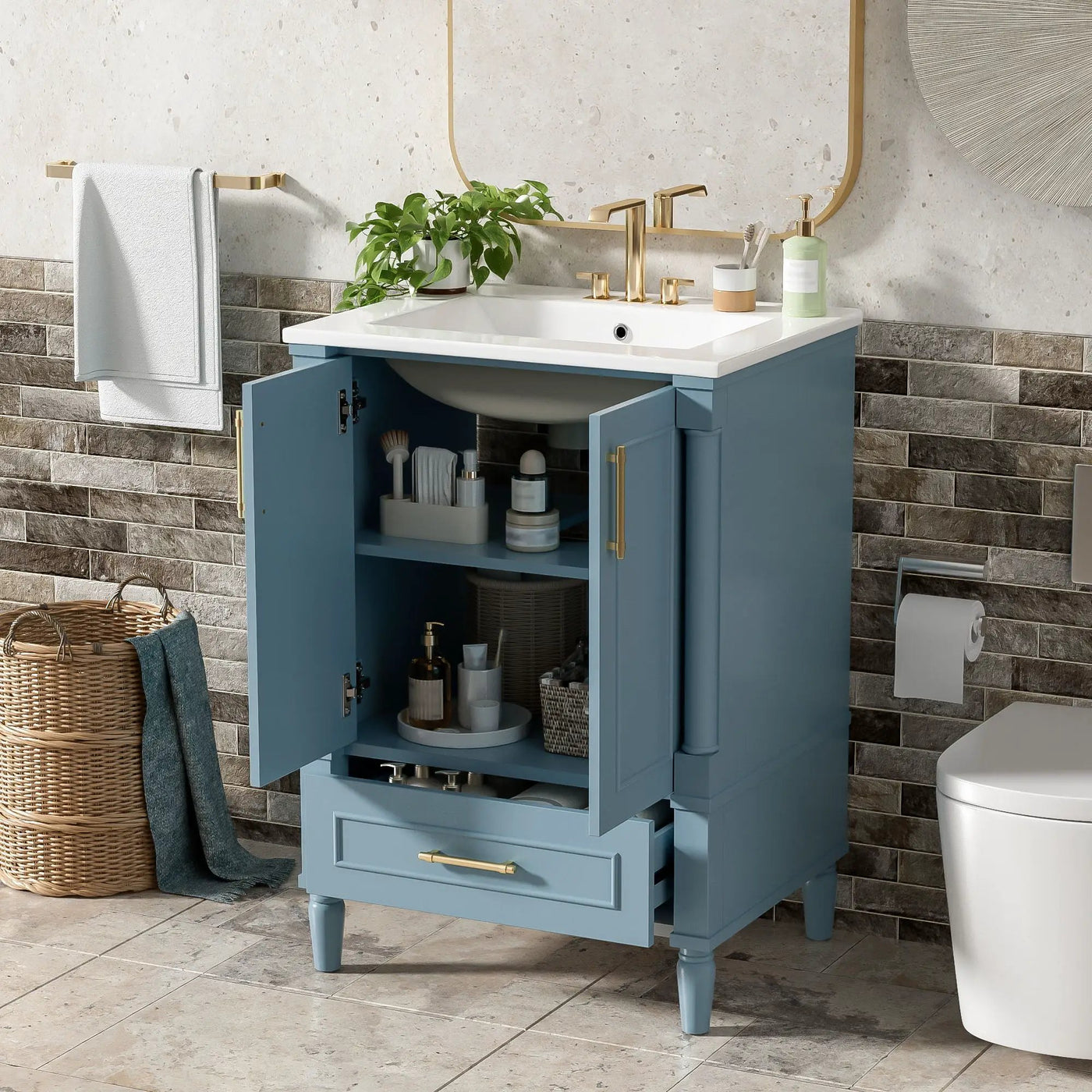 Bathroom Vanity With Ornate French Cylinder Legs, Soft Close Drawer by HouseOfZazla
