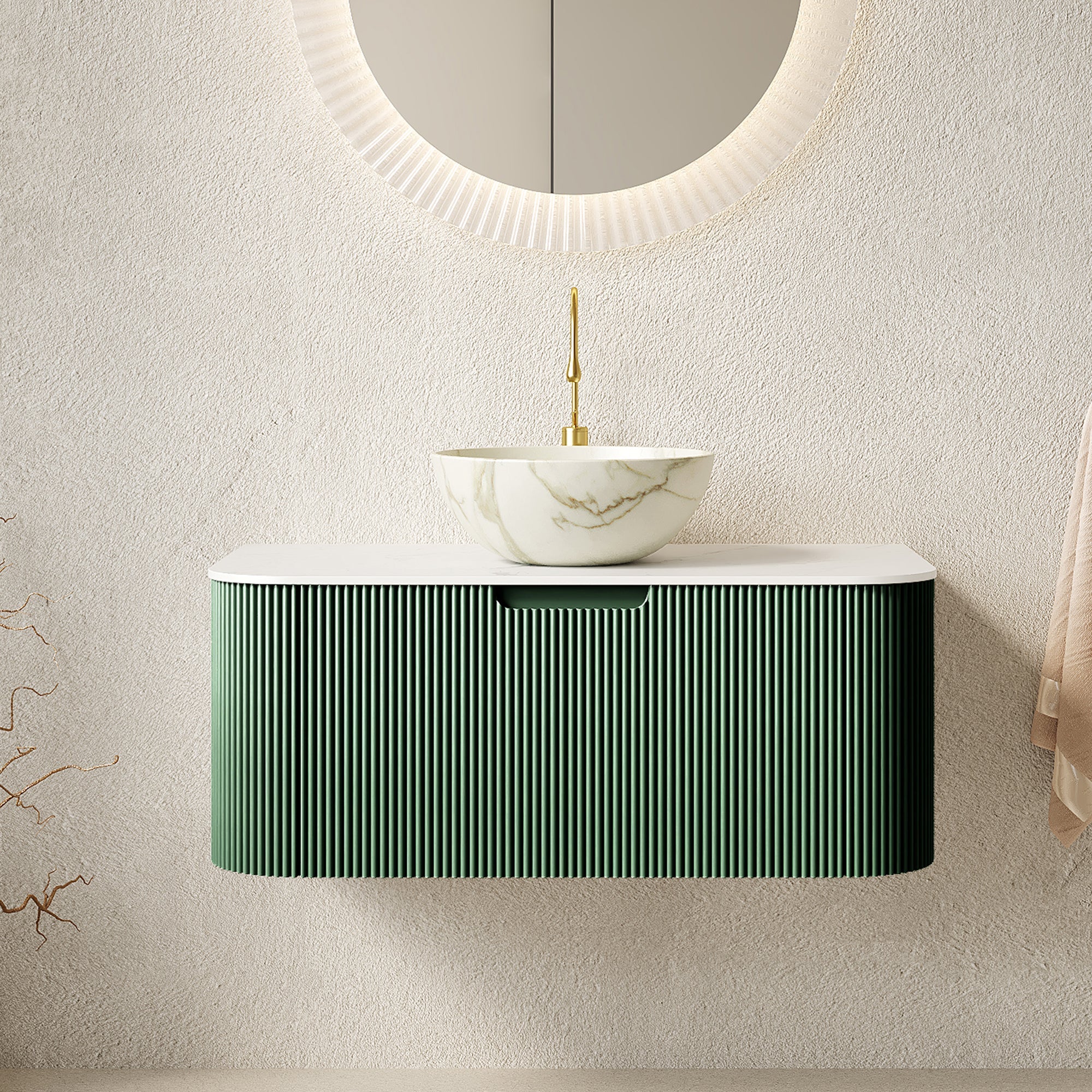 DINA 36" Bathroom Vanity & Sink, Floating Curved Edges by HouseOfZazla