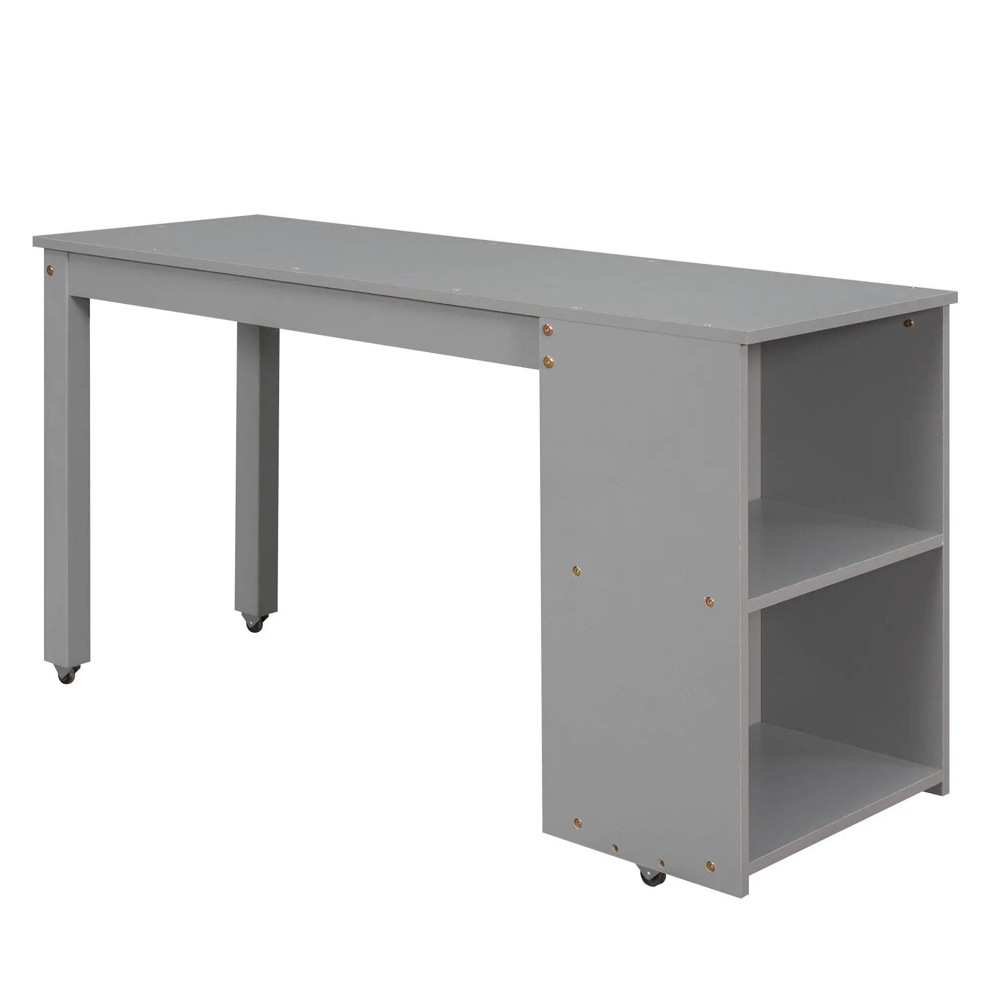Loft Low Study Bed With Cabinet, Shelves And Rolling Portable Desk, Multiple Functions by HouseOfZazla