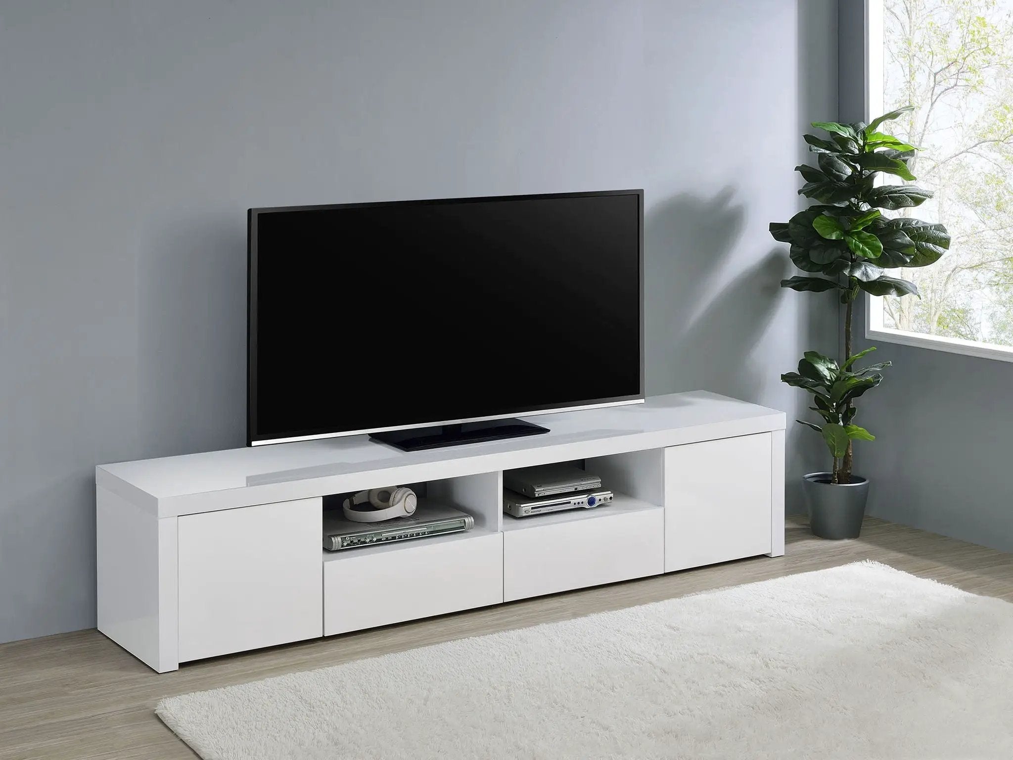 Jude 2-door Engineered Wood 79-inch TV Stand High Gloss White by Unique Piece Furniture