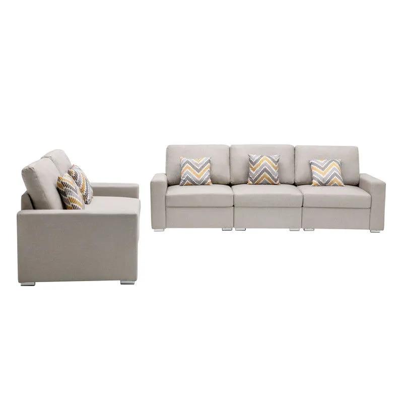Nolan - Fabric Sofa And Loveseat Living Room With Pillows And Interchangeable Legs by HouseOfZazla