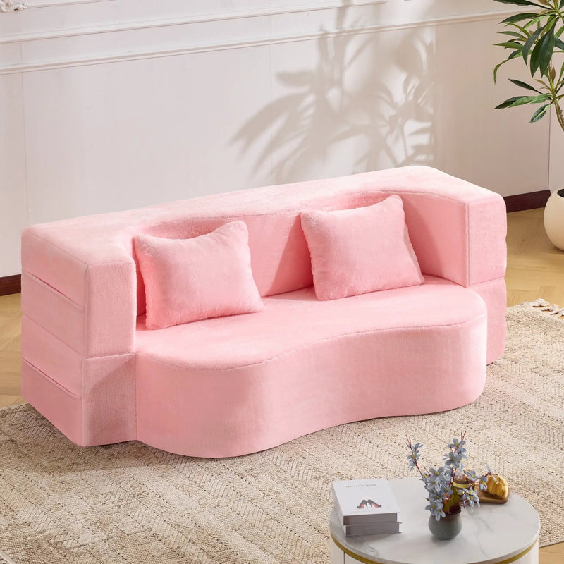 71-Inch Folding Sofa Bed in Pink Chenille with High-Density Foam by HouseOfZazla