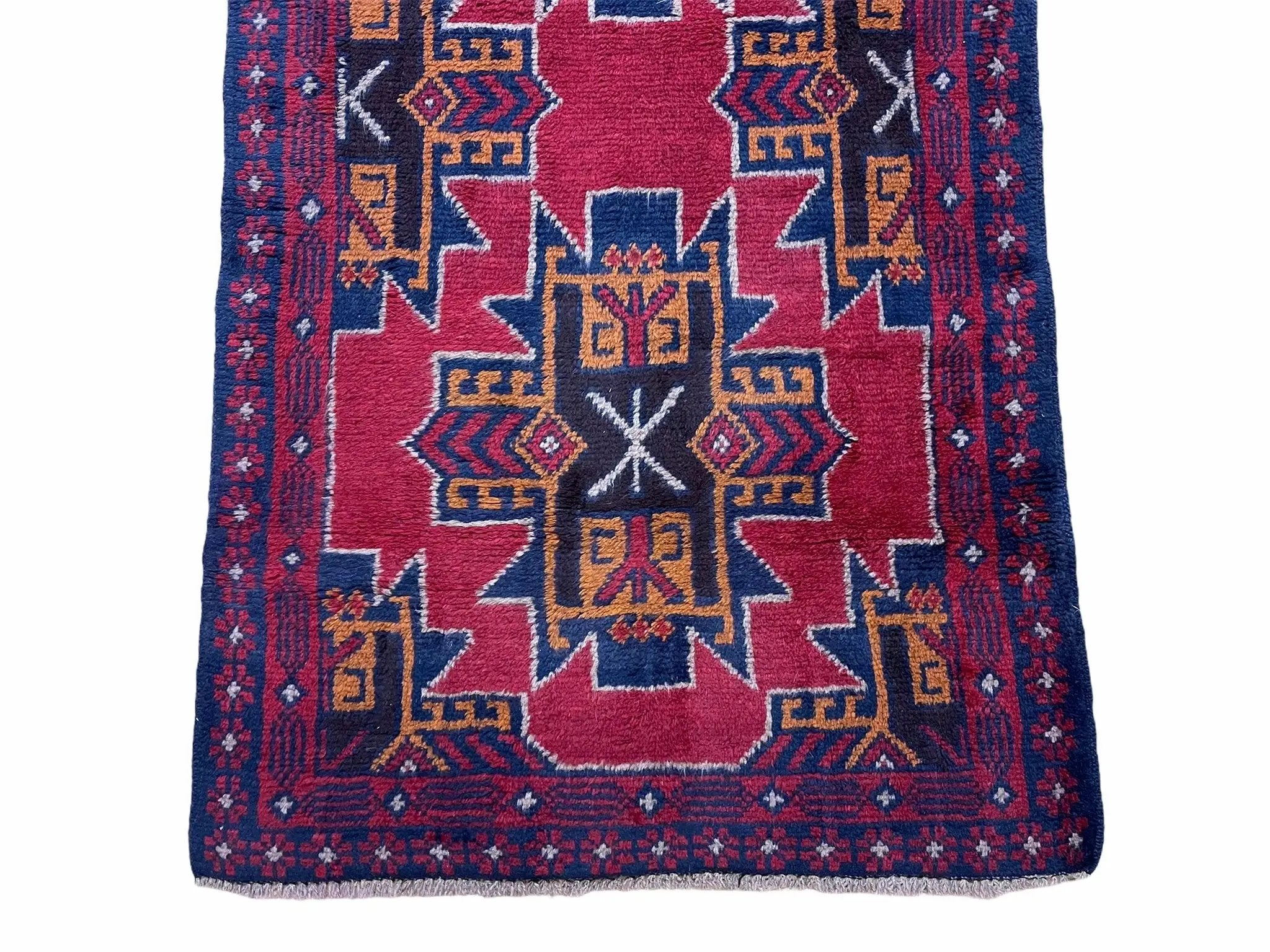2' 8" X 4' 6" Vintage Handmade Tribal Wool Rug Balouchi Rug Afghan Rug Red Blue by Jewel Rugs