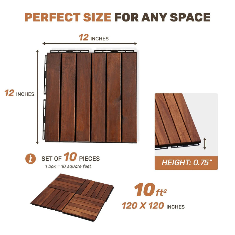10 PCS Interlocking Acacia Hardwood Deck Tiles by HouseOfZazla