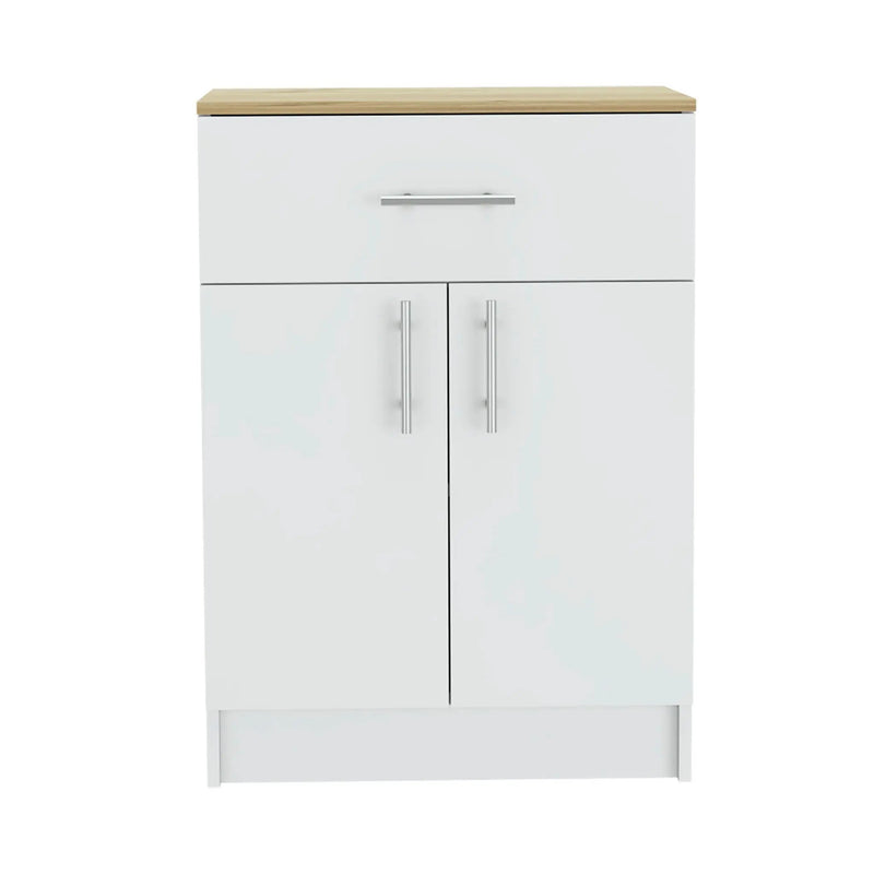 Pantry Organizer Cabinet One Drawer, Two Interior Shelves, Two Doors - White / Light Oak by HouseOfZazla