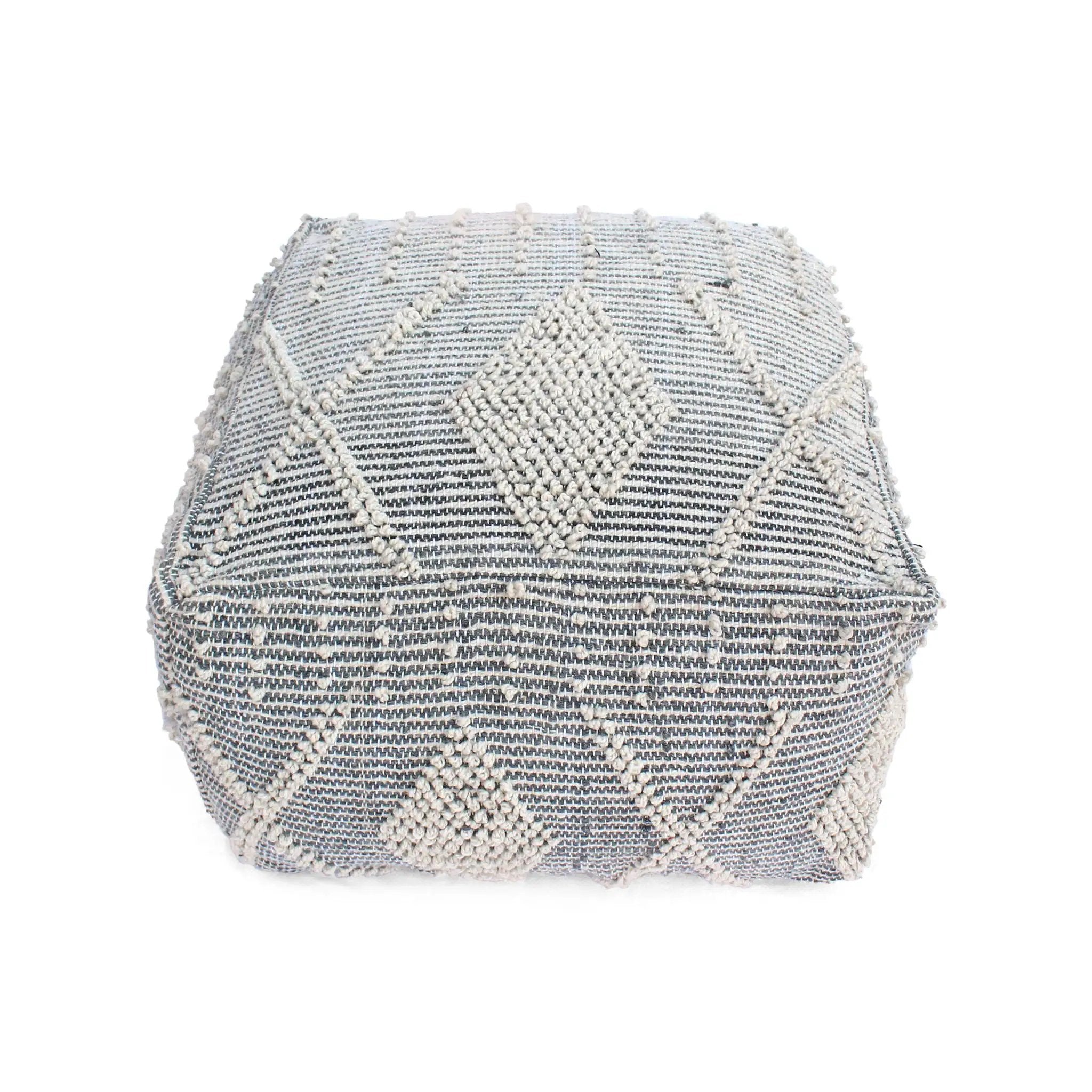 Diamond - Handcrafted Faux Yarn Pouf - Ivory / Gray by HouseOfZazla