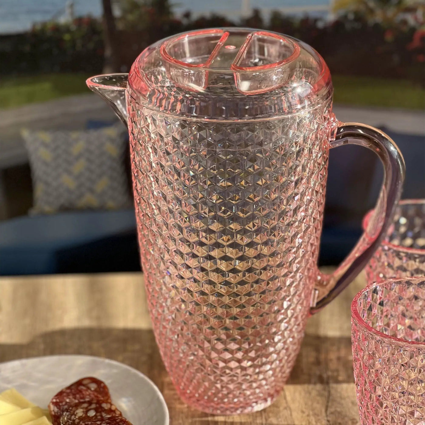 Diamond Cut Unbreakable Plastic Water Pitcher With Lid by HouseOfZazla