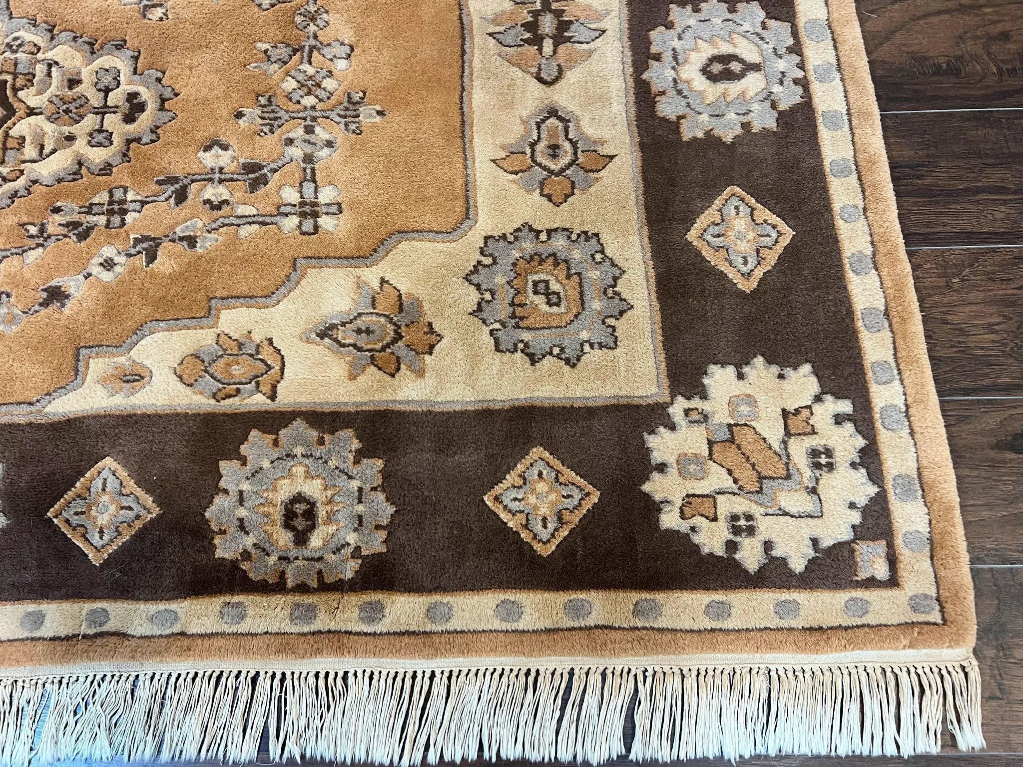 Indian Oushak Rug 8x10, Wool Hand Knotted Vintage Carpet by Jewel Rugs