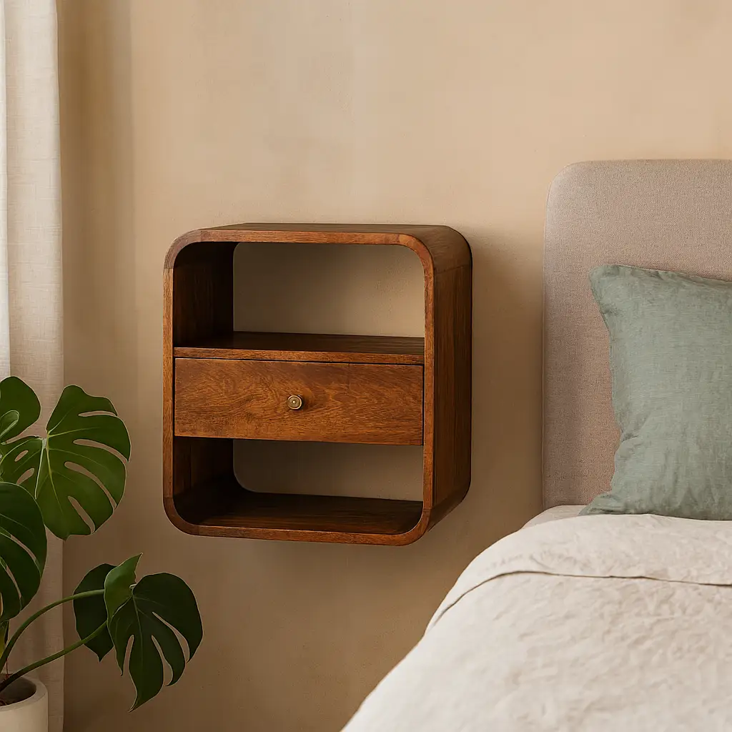 Solid Wood Chestnut Curved Edge Nightstand by HouseOfZazla