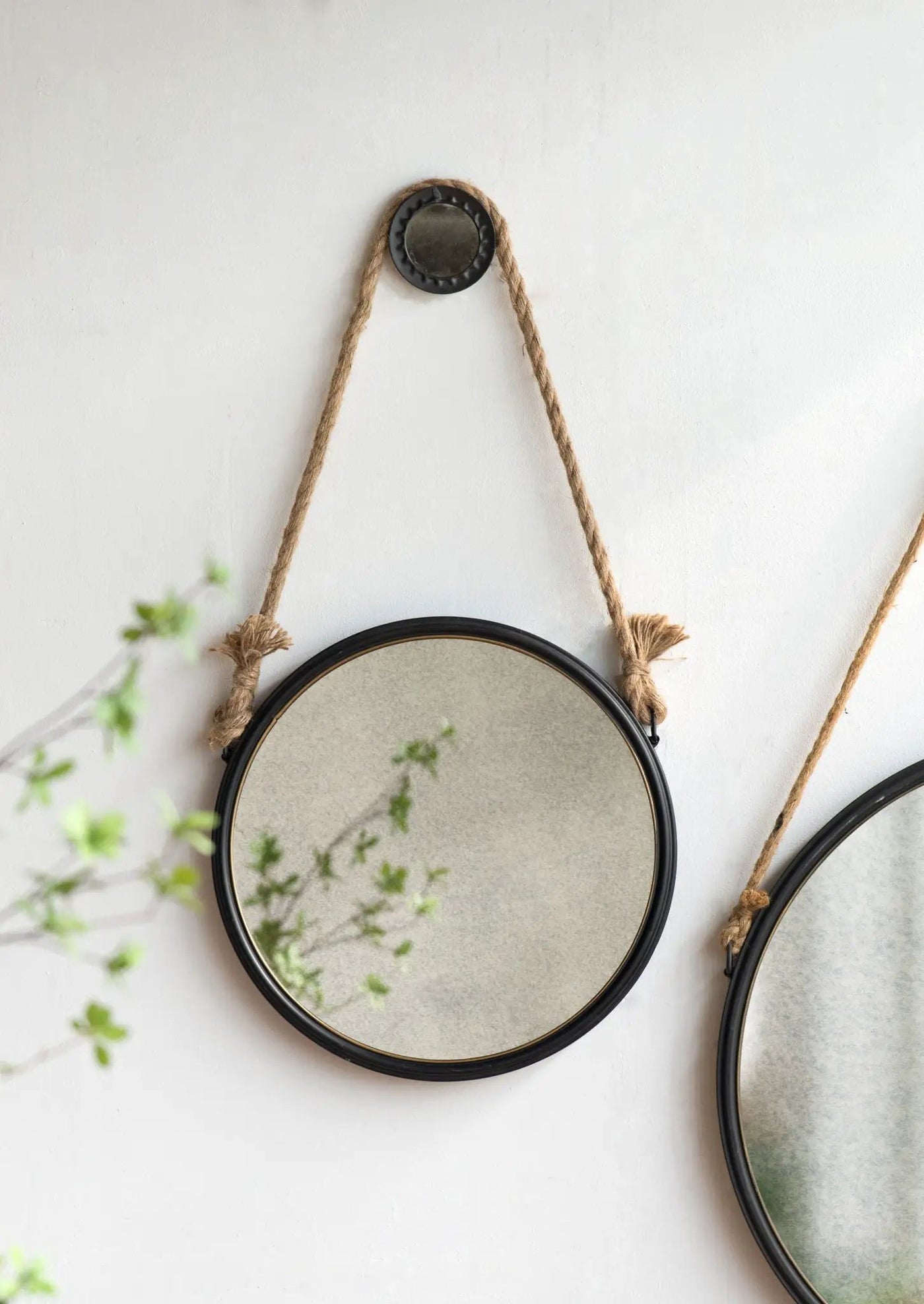 Handsome Cleveland Mirror With Rope Strap Contemporary Design Circle Mirror With Round Metal Frame For Wall Decor by HouseOfZazla