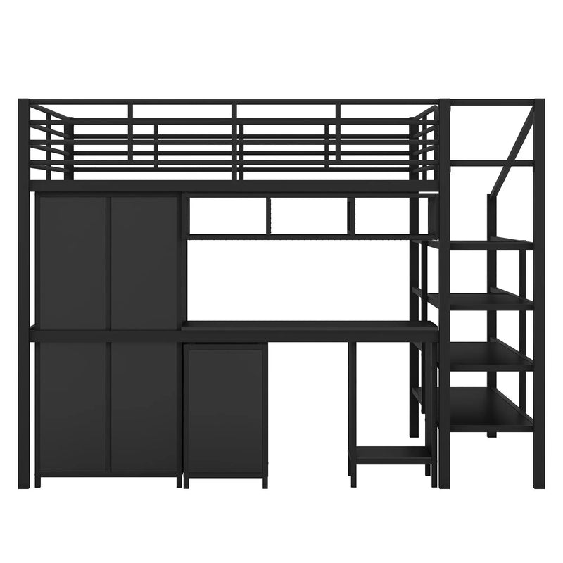 Full Size Loft Bed With Desk Set And Wardrobe - Black by HouseOfZazla