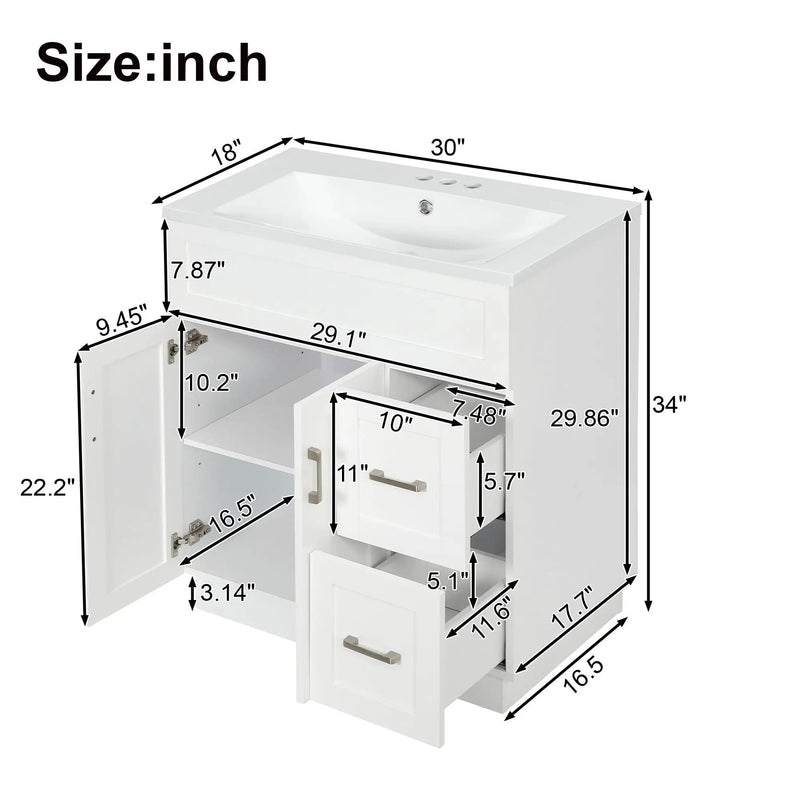 Bathroom Vanity With 2 Doors, 2 Drawers, Adjustable Shelf, Hidden Slides & Soft Close Hinges by Unique Piece Furniture