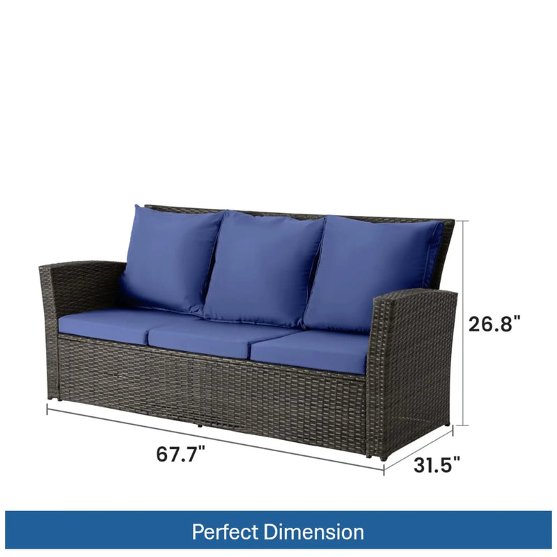 All-Weather Wicker 3 Seat Patio Sofa With Thick Cushions by HouseOfZazla