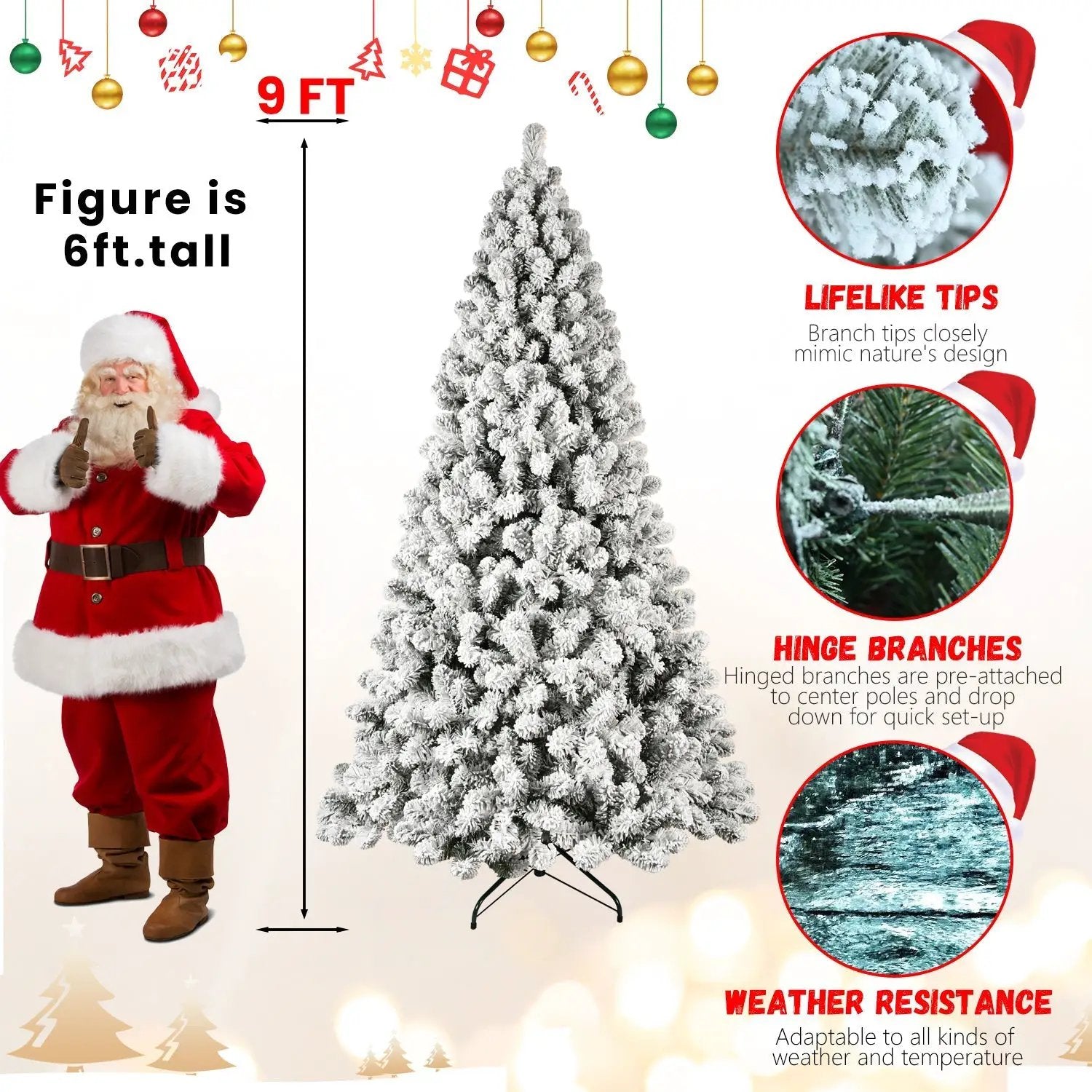 9-Foot Pre-Lit Snow-Flocked Christmas Tree by HouseOfZazla