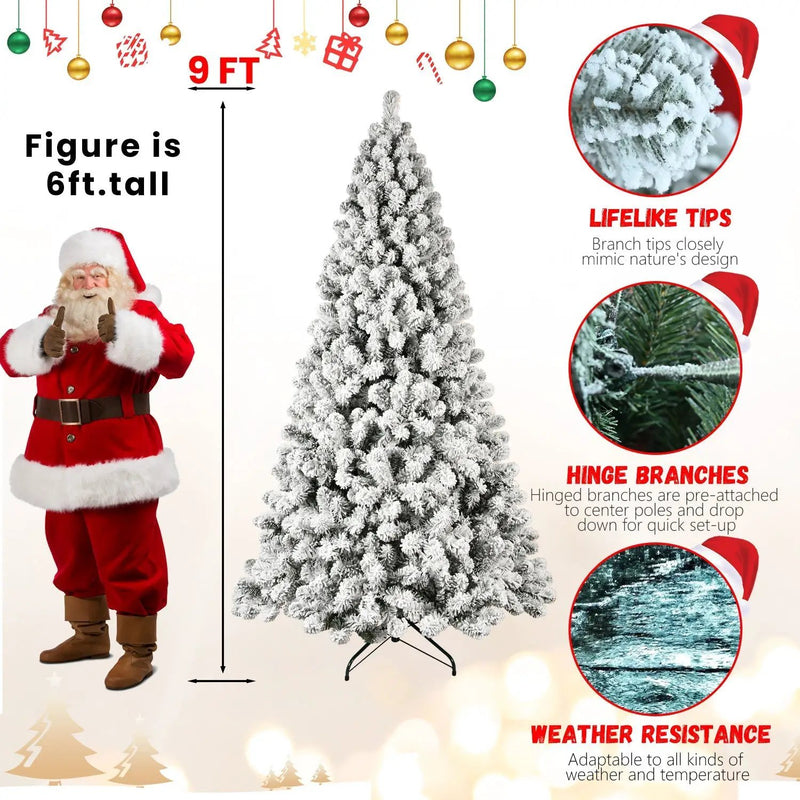9-Foot Pre-Lit Snow-Flocked Christmas Tree by HouseOfZazla