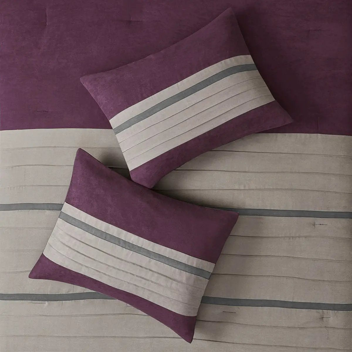 7 PC Pieced Faux Suede Comforter Set Purple King by HouseOfZazla
