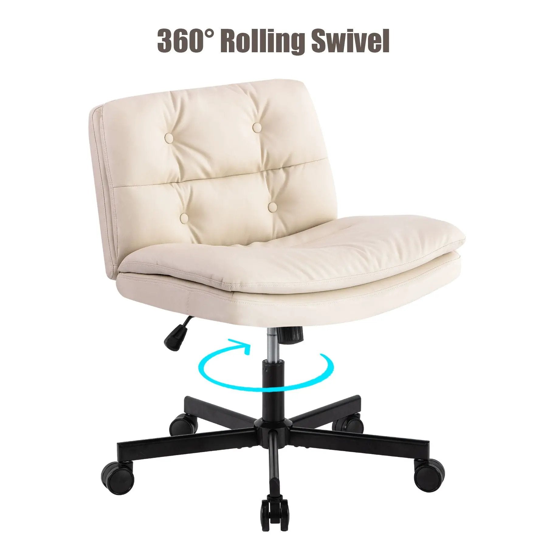 Large Size Swivel Home Office Desk Chair Armless Office Room Chair - Beige by HouseOfZazla