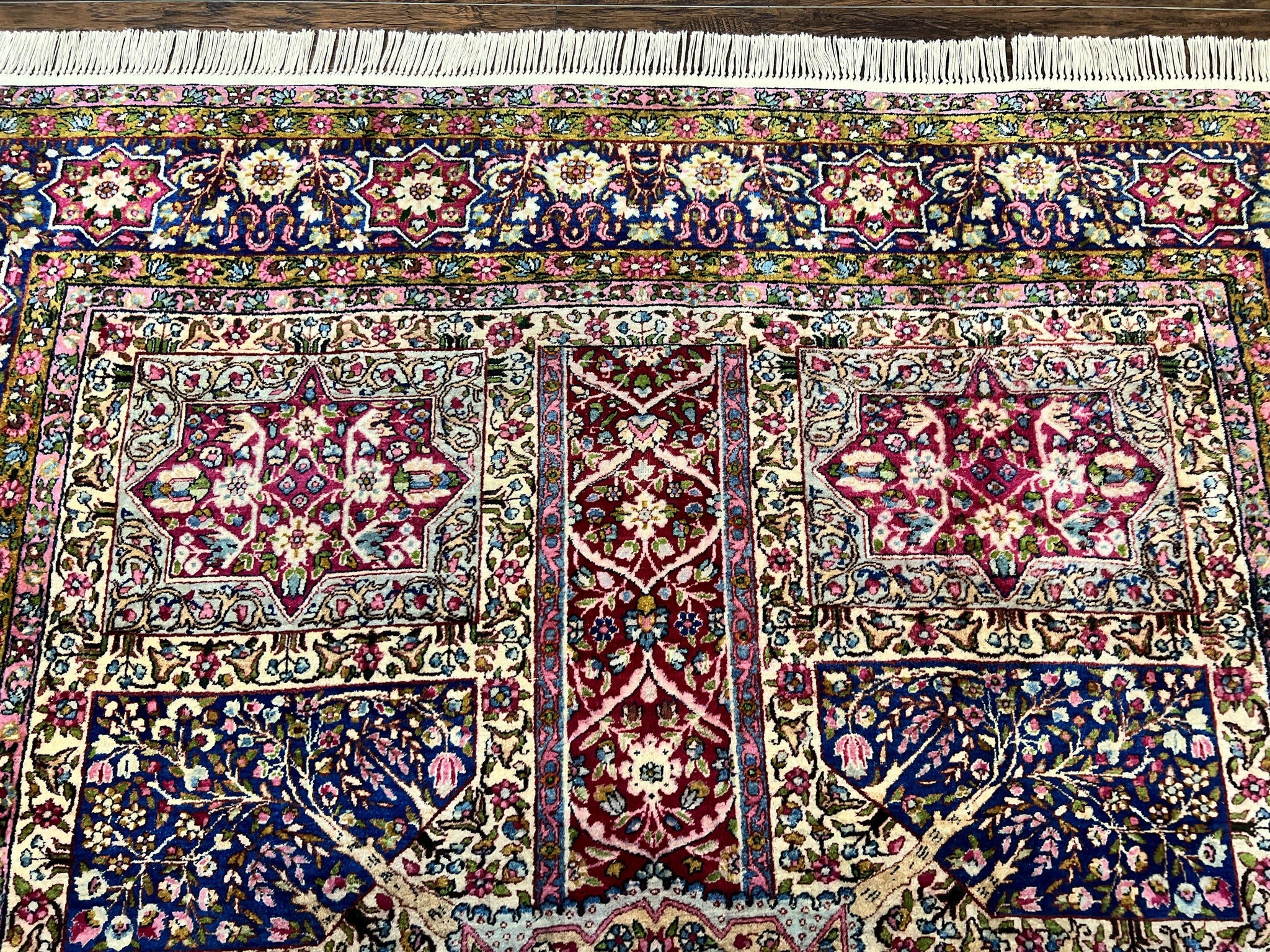 Persian Kirman Lavar Rug 8x9, Antique Persian Carpet, Colorful Multicolor 1920s Handmade Wool Rug, Garden Panel Design, Fine 200 KPSI by Jewel Rugs