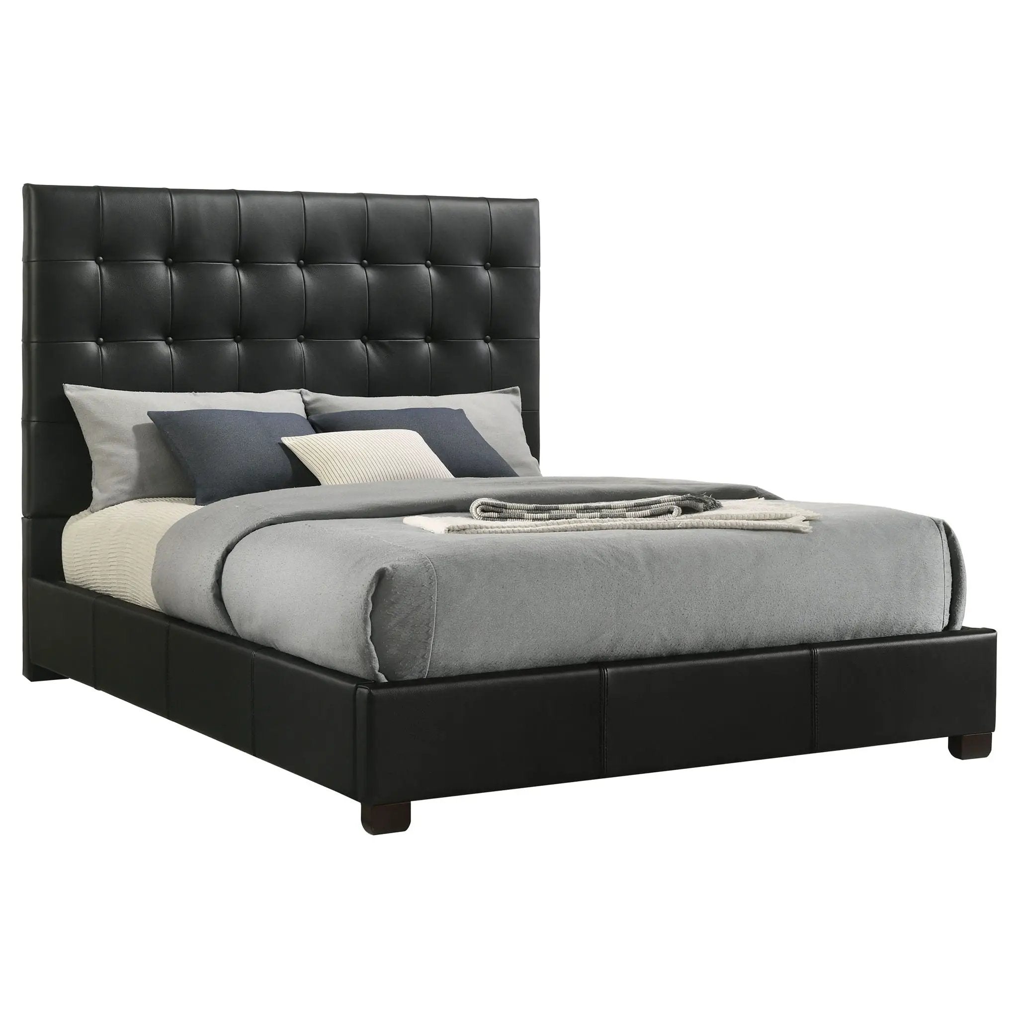 Medley Genuine Leather Queen Panel Platform Bed Black by Unique Piece Furniture