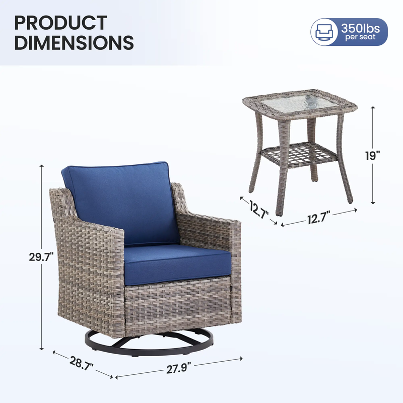 Swivel Outdoor Chairs Set of 2, with Glass-Top Side Table, 3 Pieces by HouseOfZazla