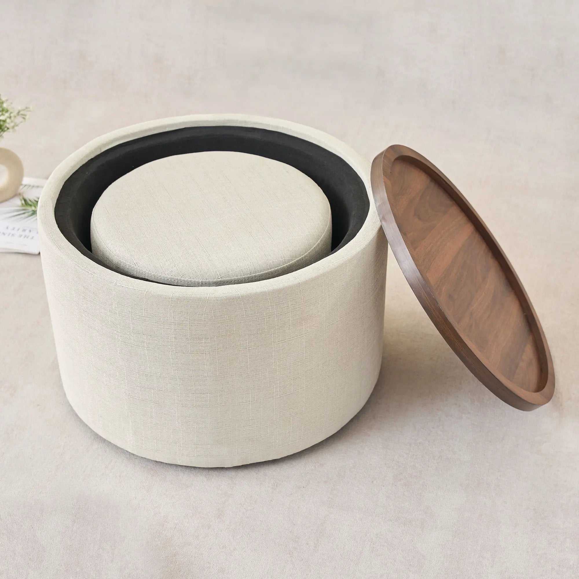 Nesting Ottomans, Round Coffee Table & Bench With Tray (Set of 2) by Unique Piece Furniture