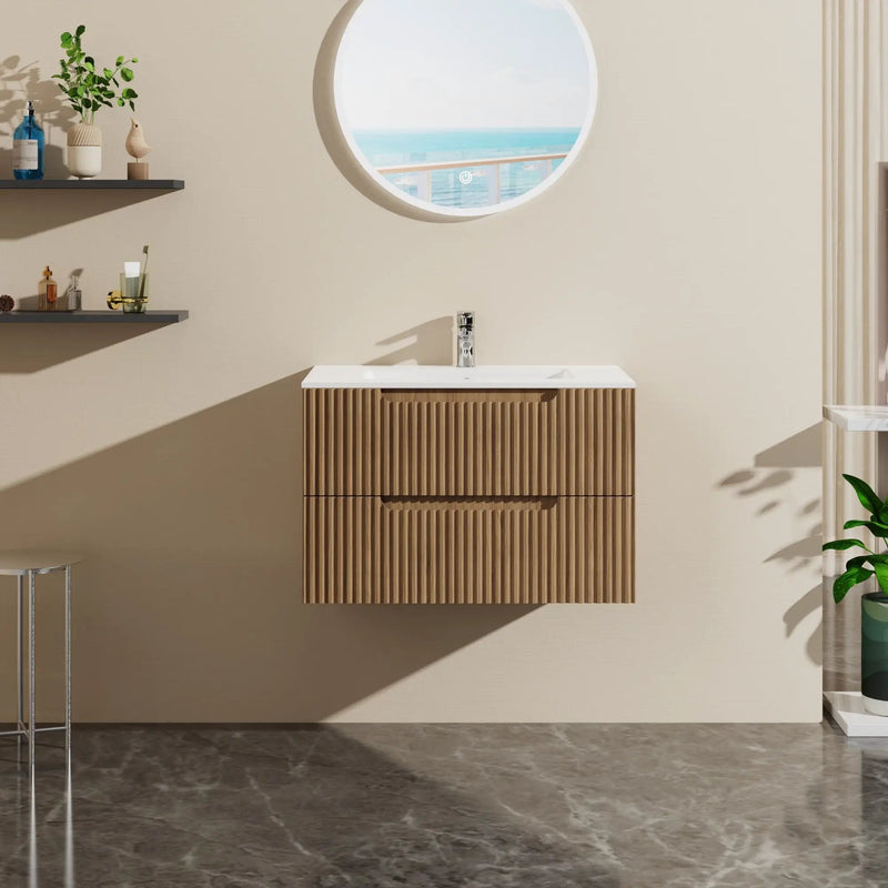 30" Wall Mounted Bathroom Vanity With Sink, Soft Close System, And Spacious Drawers - Walnut by Unique Piece Furniture