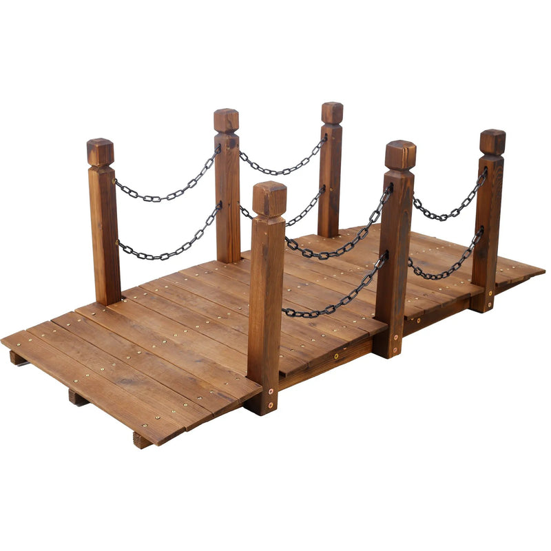 5 Ft Wooden Garden Bridge, Stained Wood Arc Footbridge by HouseOfZazla