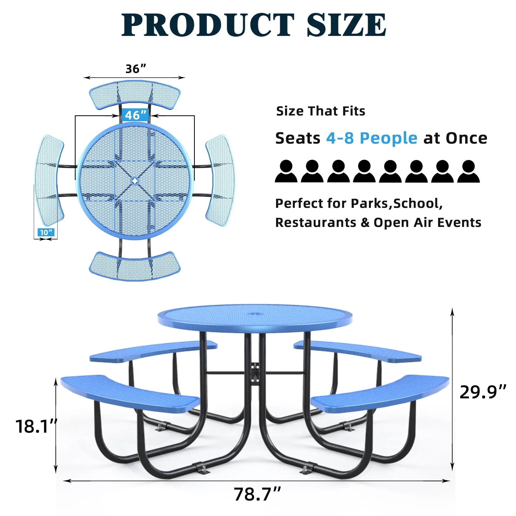 Round Outdoor Steel Picnic Table 46" With Umbrella Pole by Unique Piece Furniture