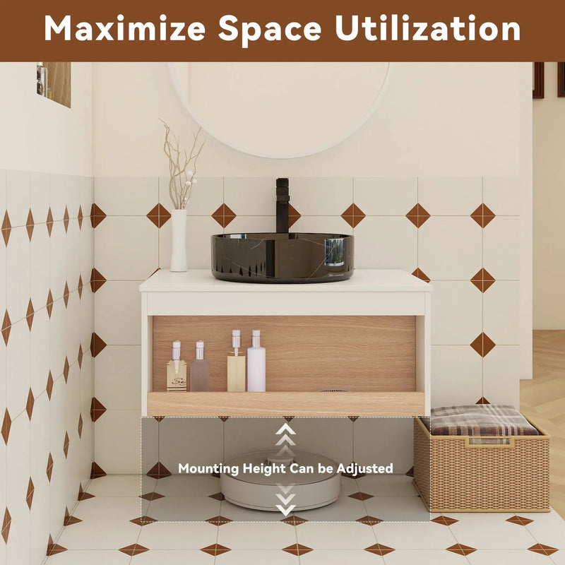 Floating Bathroom Vanity With Vessel Sink With Open Shelf Storage by Unique Piece Furniture