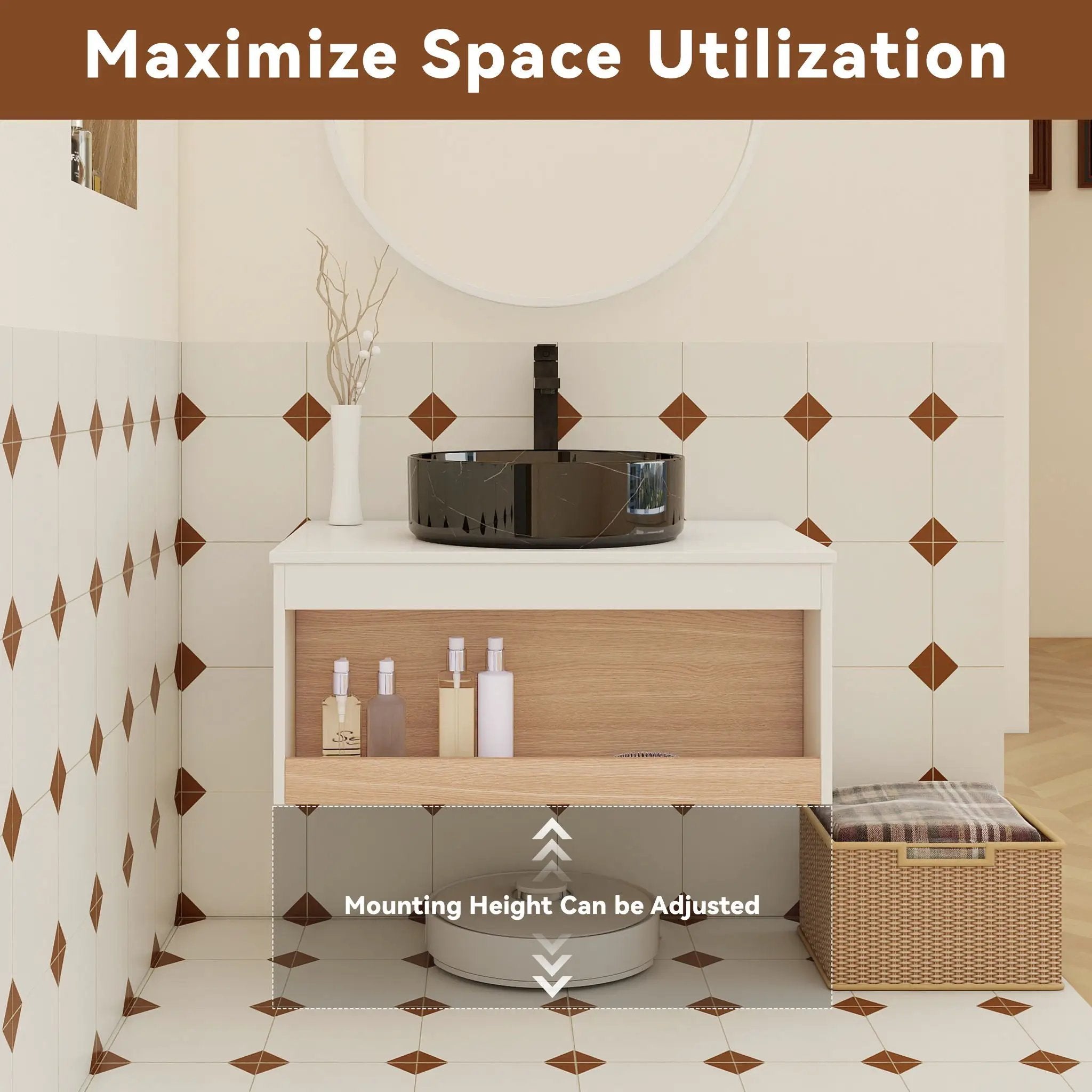 Floating Bathroom Vanity With Vessel Sink With Open Shelf Storage by Unique Piece Furniture