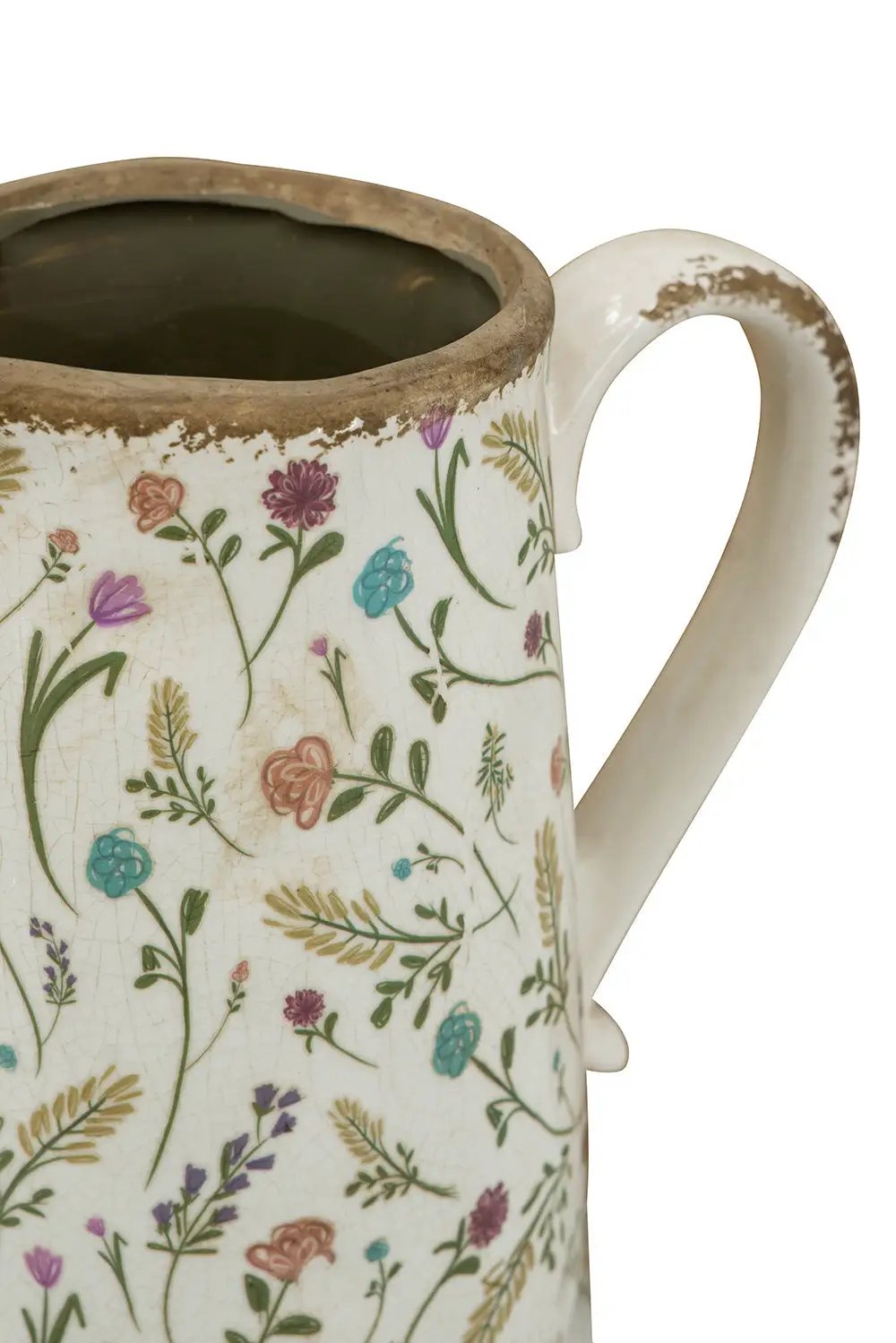 8.1x5.7x9.1" Round Ceramic Pitcher Vase with Multi-Colored Floral Motifs by HouseOfZazla