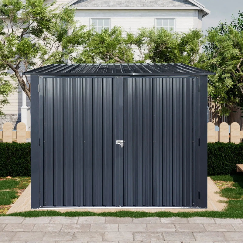 Outdoor Steel Storage Shed For Bicycle With Slope Roof And 4 Bike Tracks - Black by HouseOfZazla