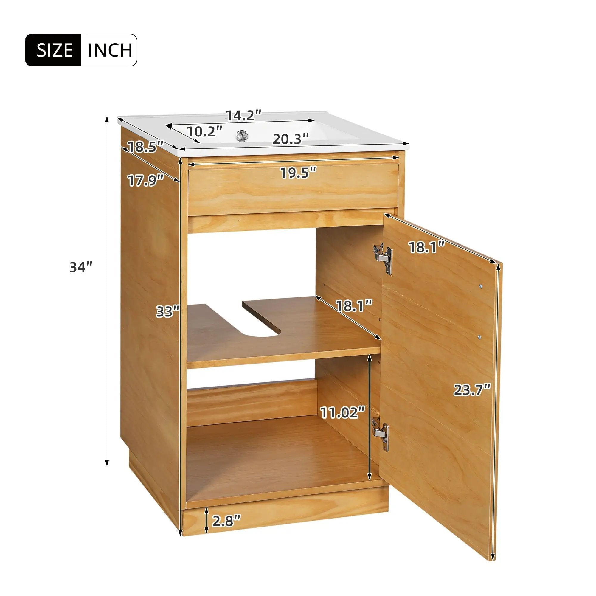 Bathroom Vanity With Sink, Single Cabinet, Natural Wood by HouseOfZazla