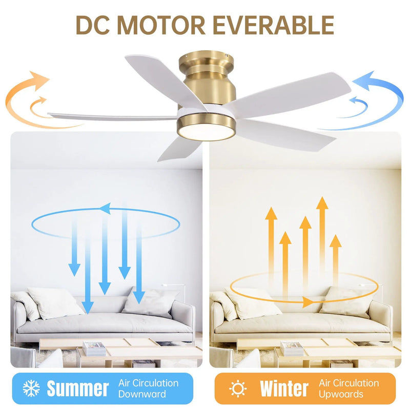 Flush Mount Ceiling Fan With LED Light 22W And Remote Control Blades / Body, DC Motor by Unique Piece Furniture