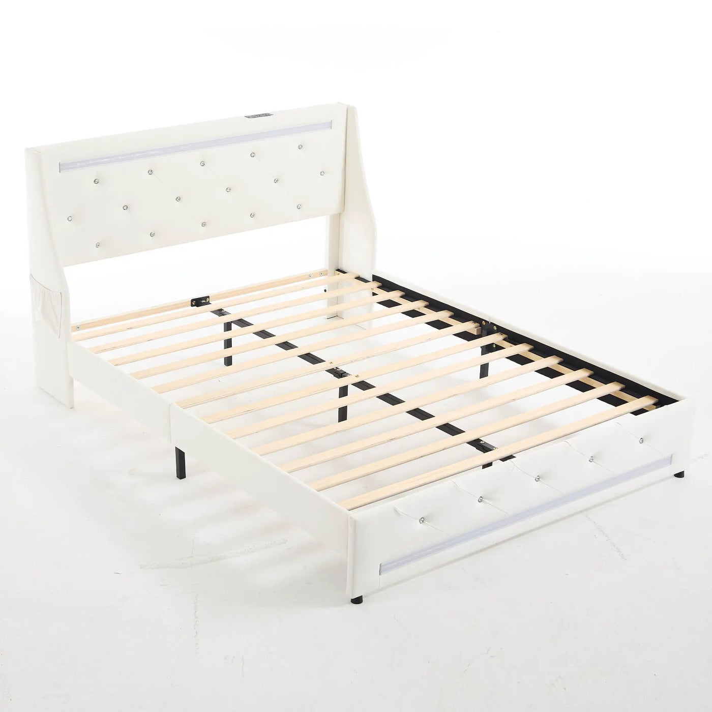 Wingback Upholstered Bed Frame With LED Lights, Charging Station by HouseOfZazla